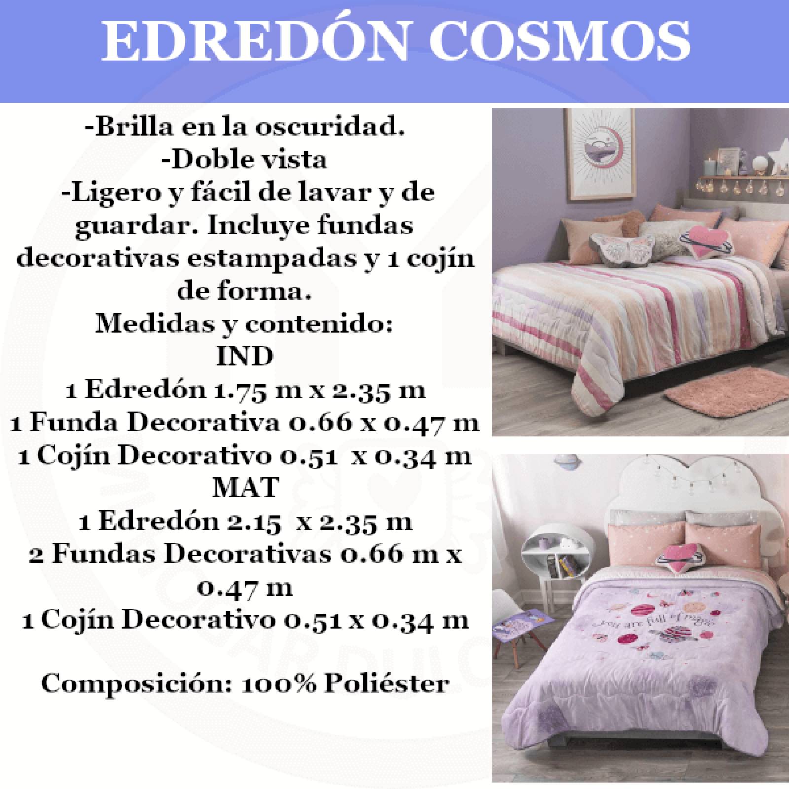 Edredón individual para niñas rosa, lila c/ funda y cojín