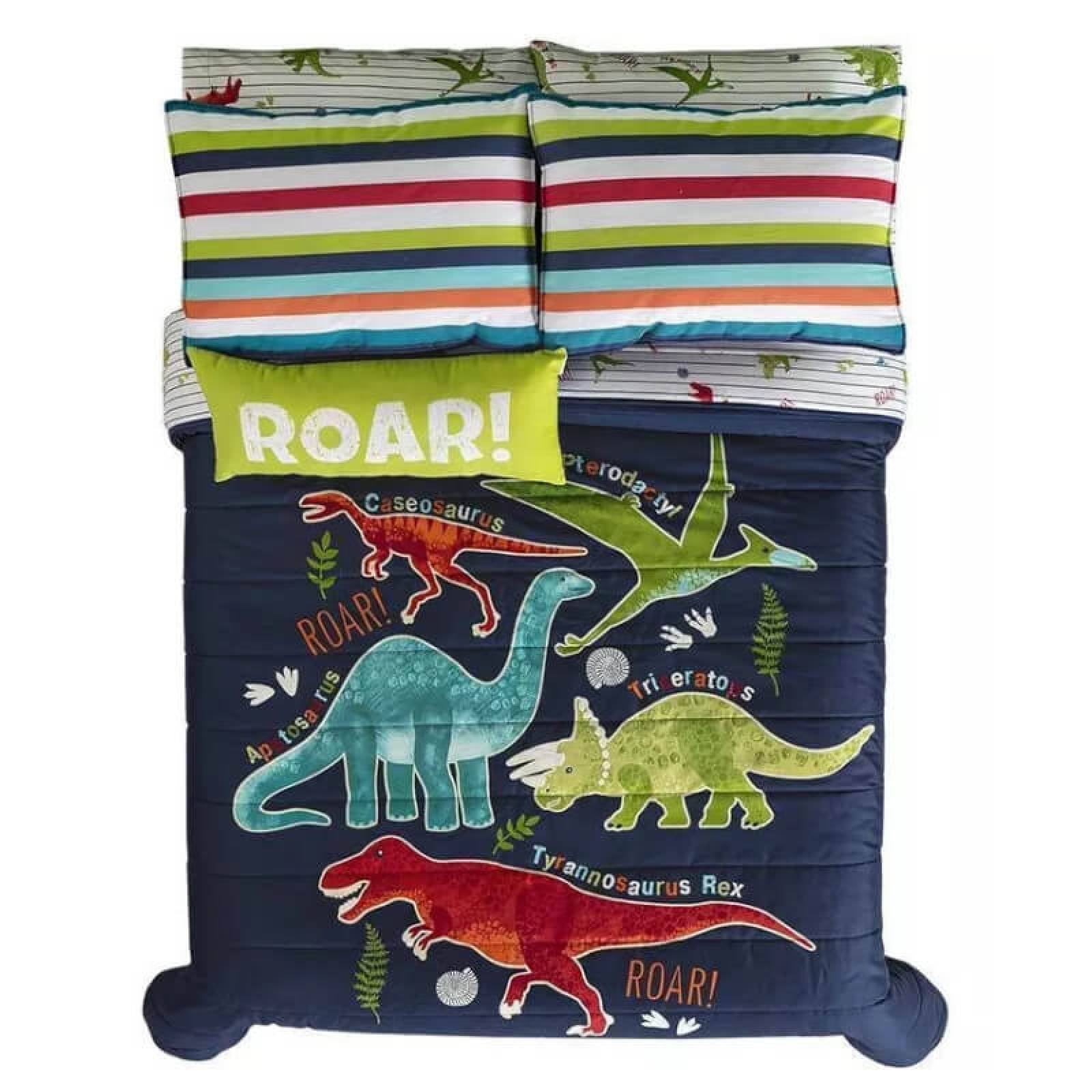 Edredón matrimonial dinosaurios para niños c/ funda y cojin