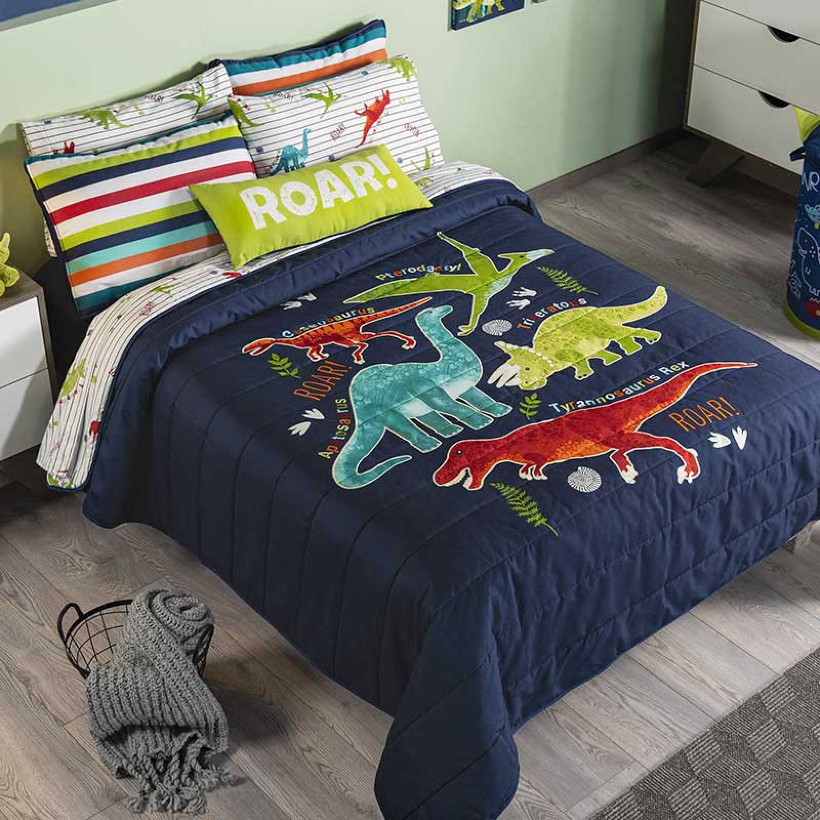 Edredón matrimonial dinosaurios para niños c/ funda y cojin