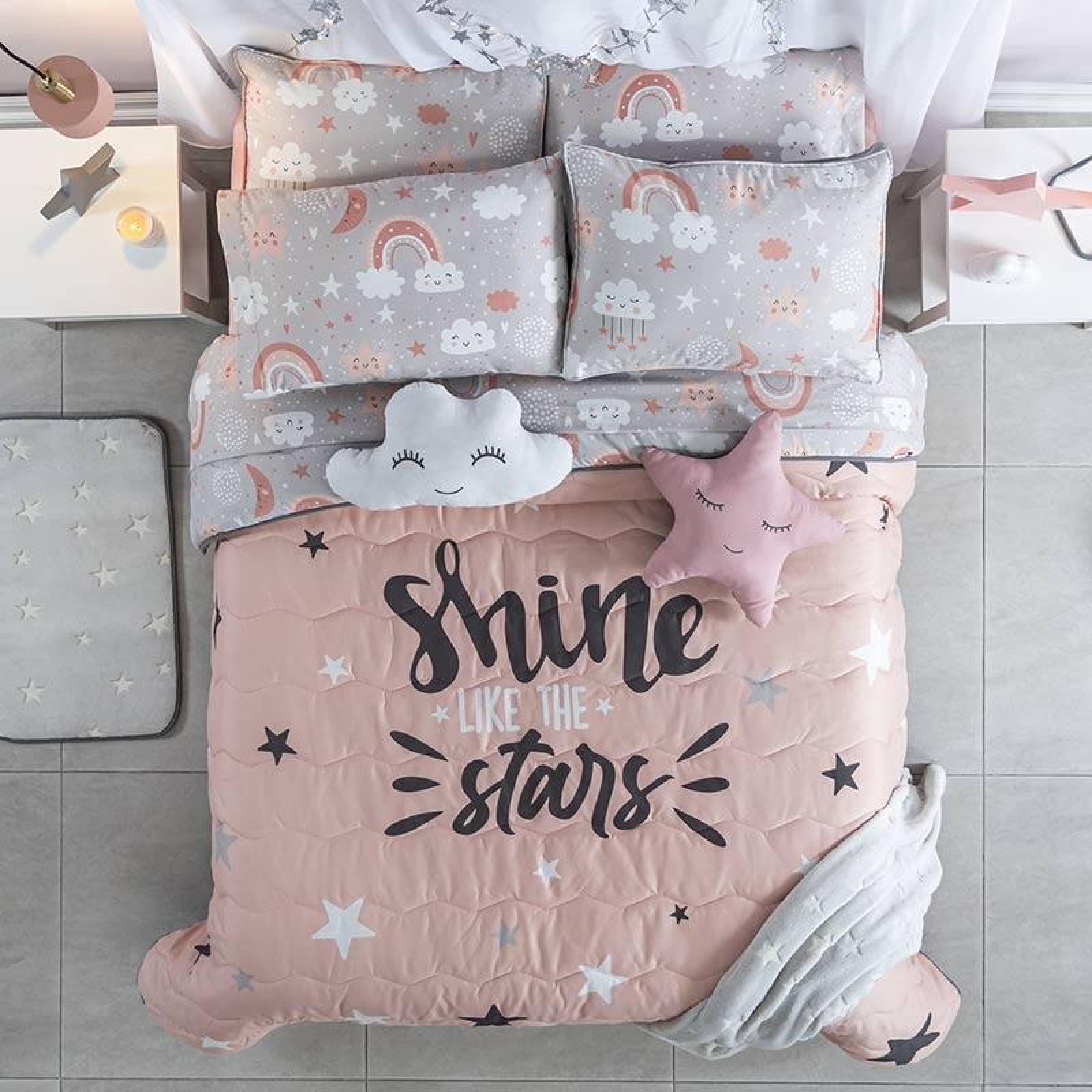 Edredón individual para niña estrellas c/ funda y cojín