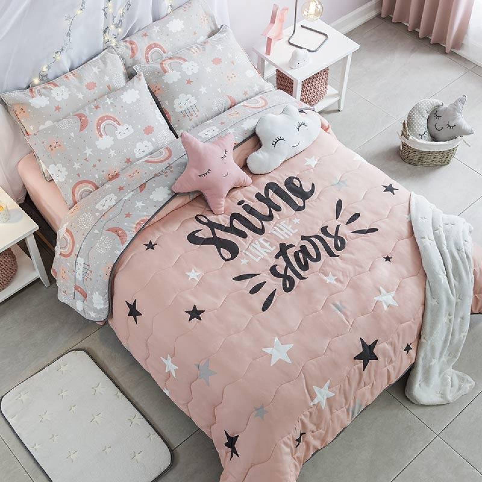 Edredón matrimonial para niña estrellas c/ funda y cojín