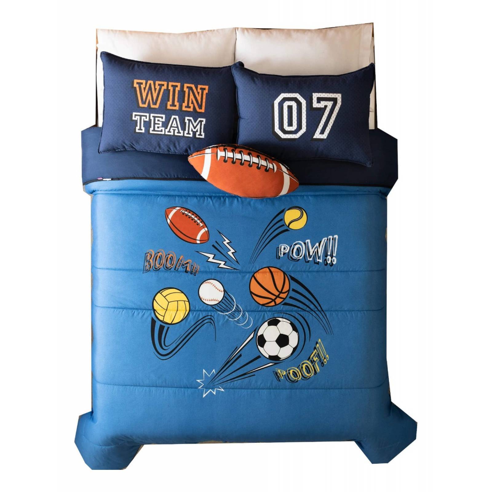 Edredón individual para niños deportes c/ funda y cojin