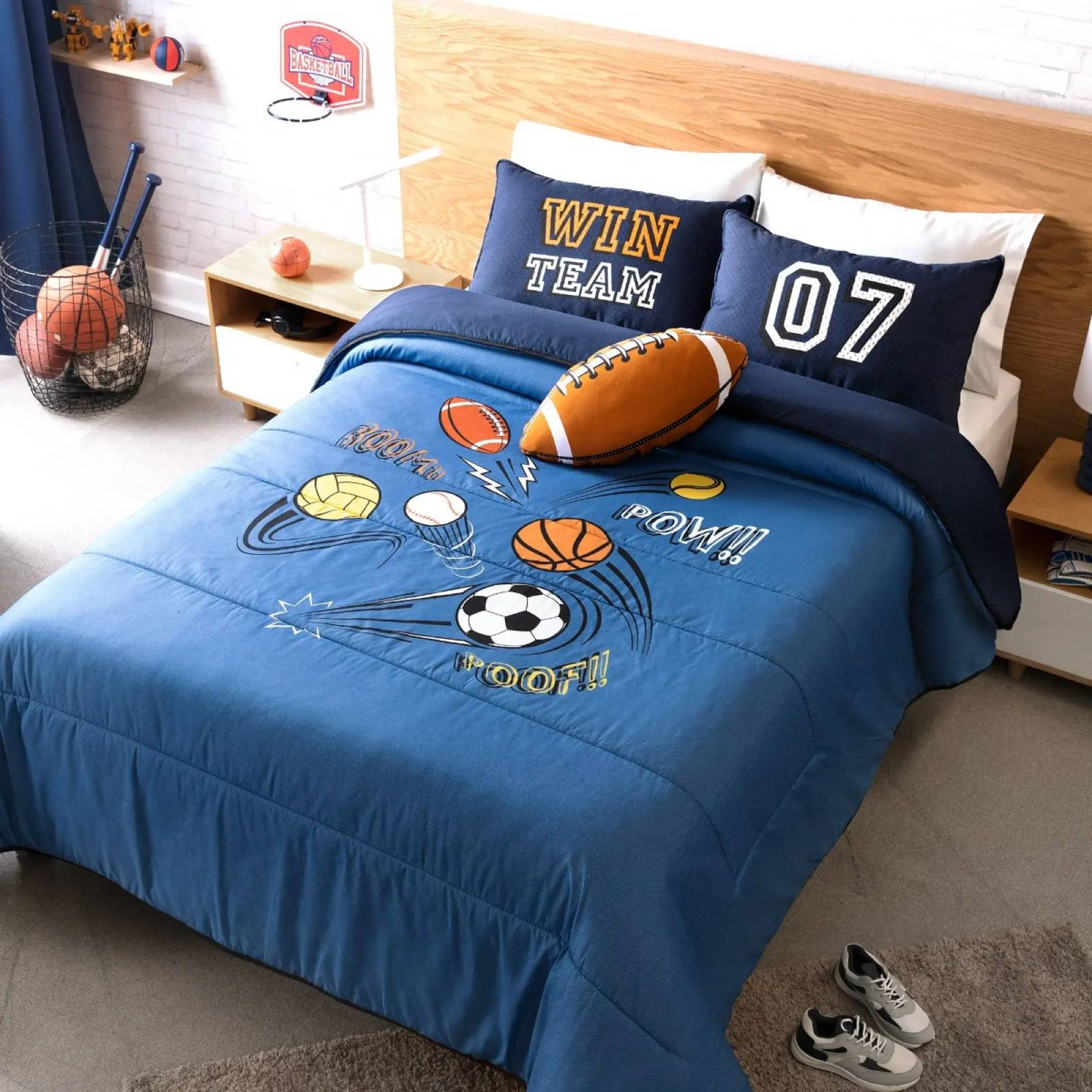 Edredón matrimonial para niños deportes c/ funda y cojin