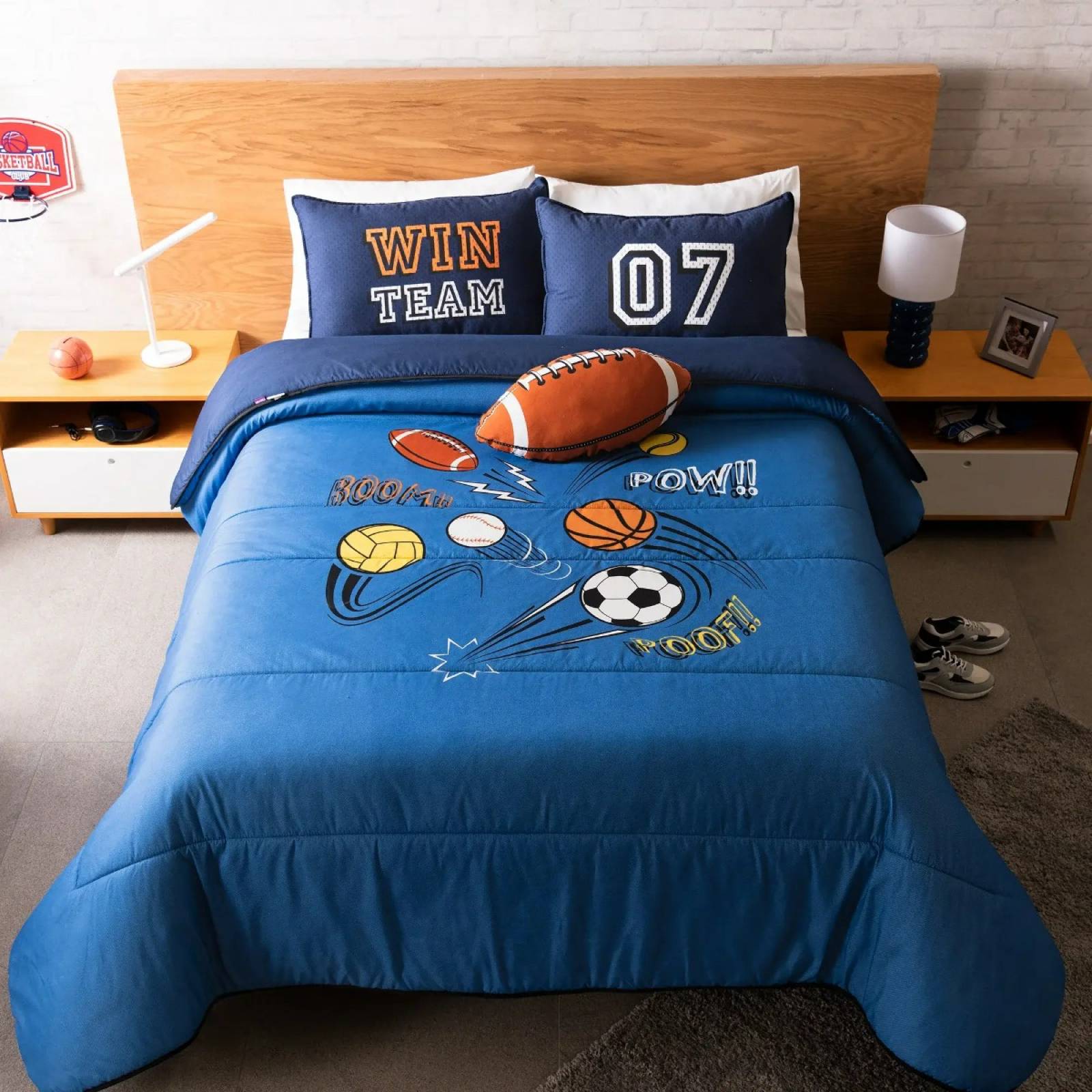 Edredón queen size para niños deportes c/ funda y cojin