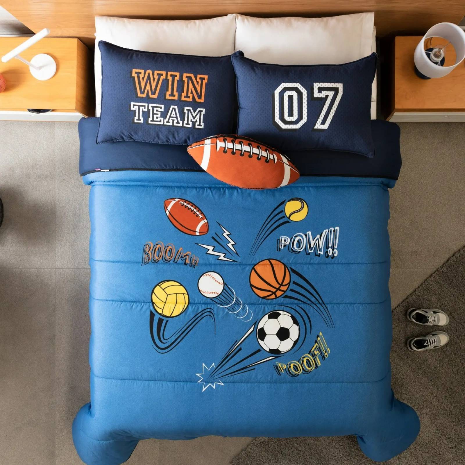 Edredón queen size para niños deportes c/ funda y cojin