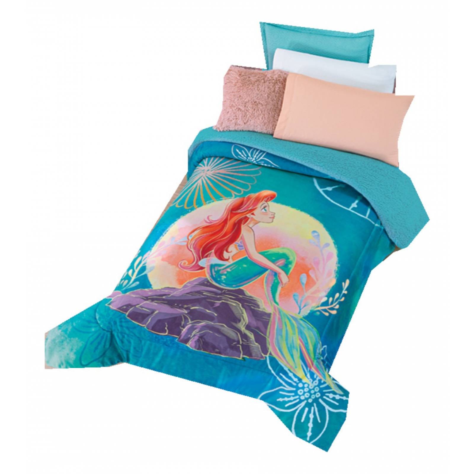 Edredon aborregado Individual. Cobertor para nina Disney Sirenita
