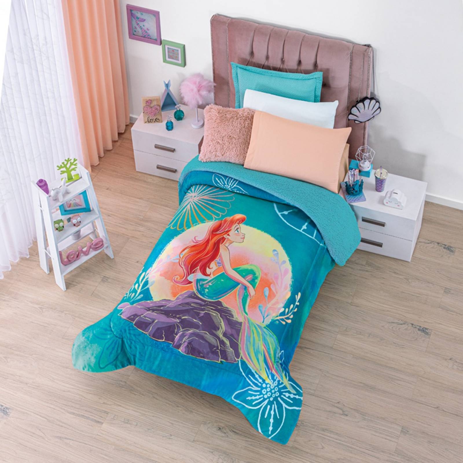 Edredon aborregado Individual. Cobertor para nina Disney Sirenita
