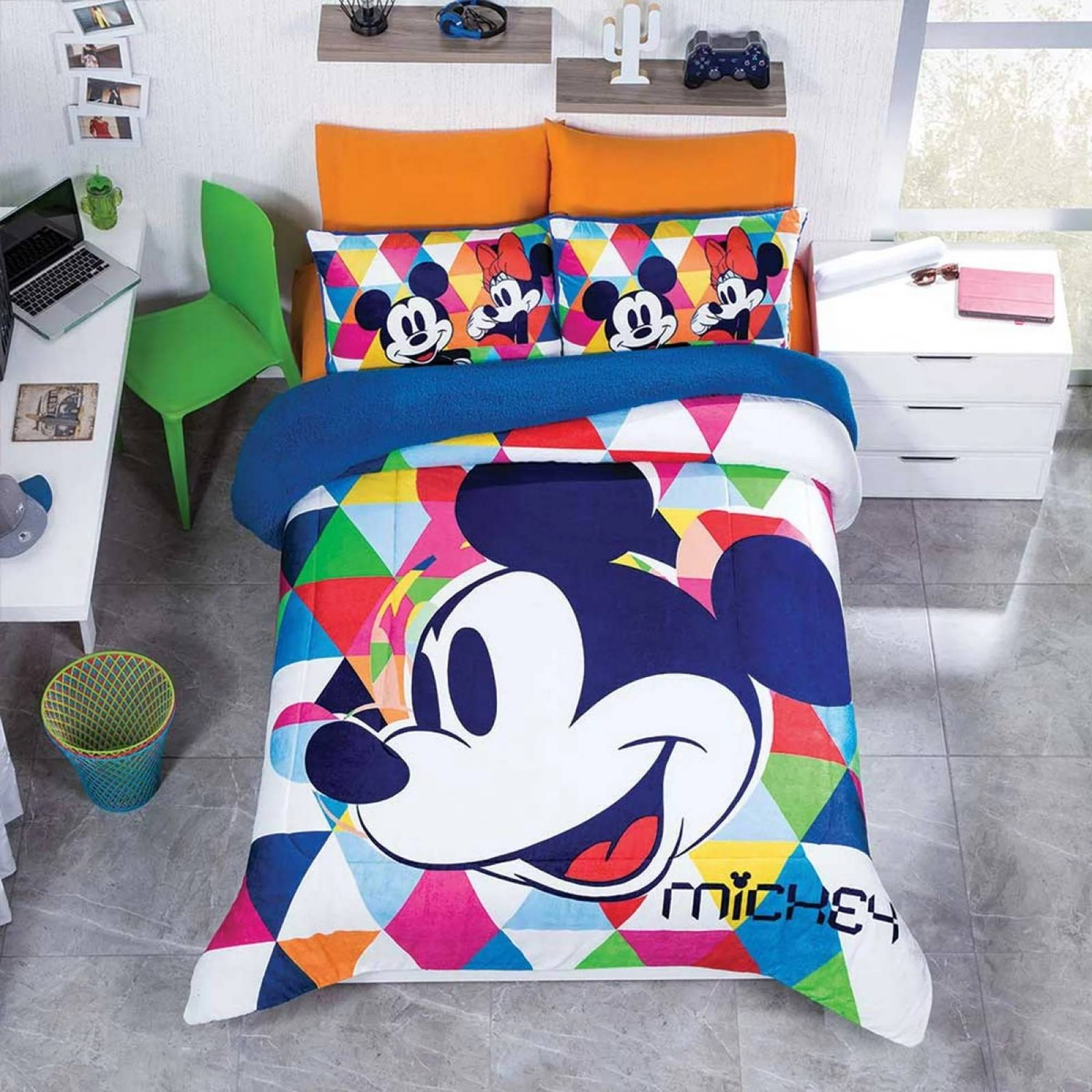 Edredon aborregado Matrimonial. Cobertor ninos Disney Mickey