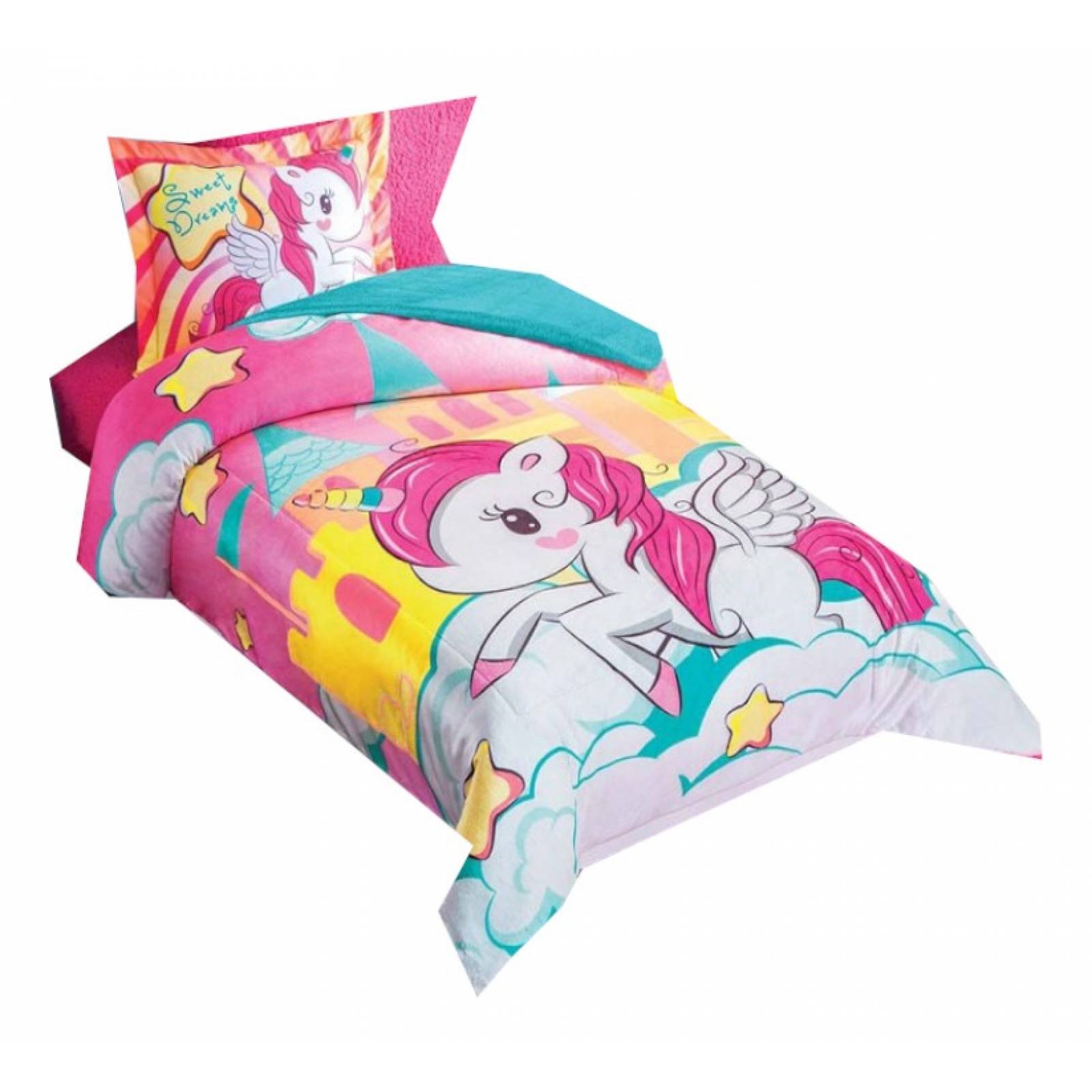 Edredon aborregado Individual. Cobertor para ninas unicornio