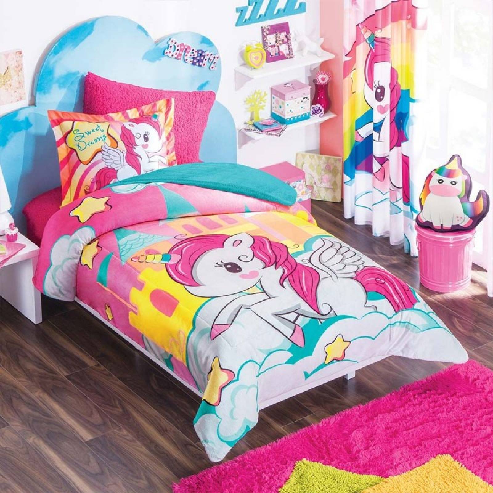 Edredon aborregado Individual. Cobertor para ninas unicornio