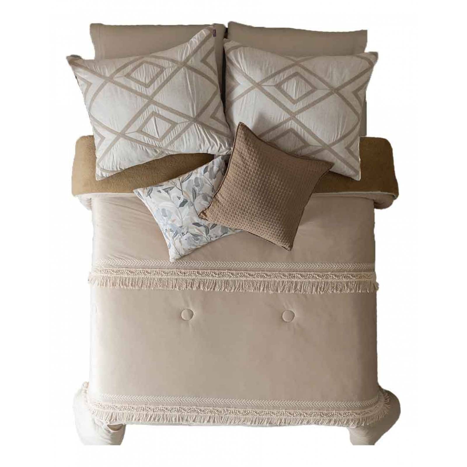 Cobertor matrimonial crema con flecos