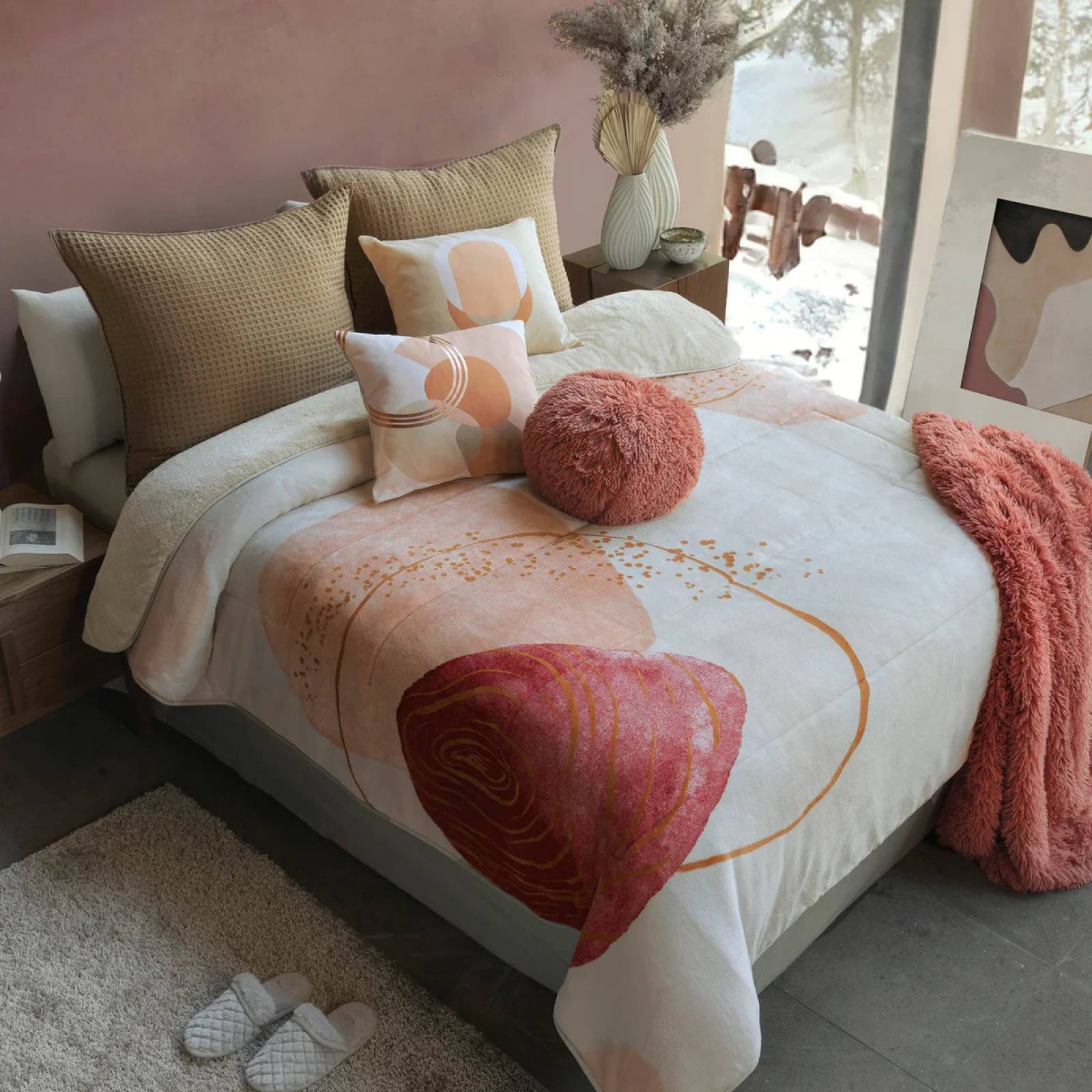 Cobertor individual doble vista crema.