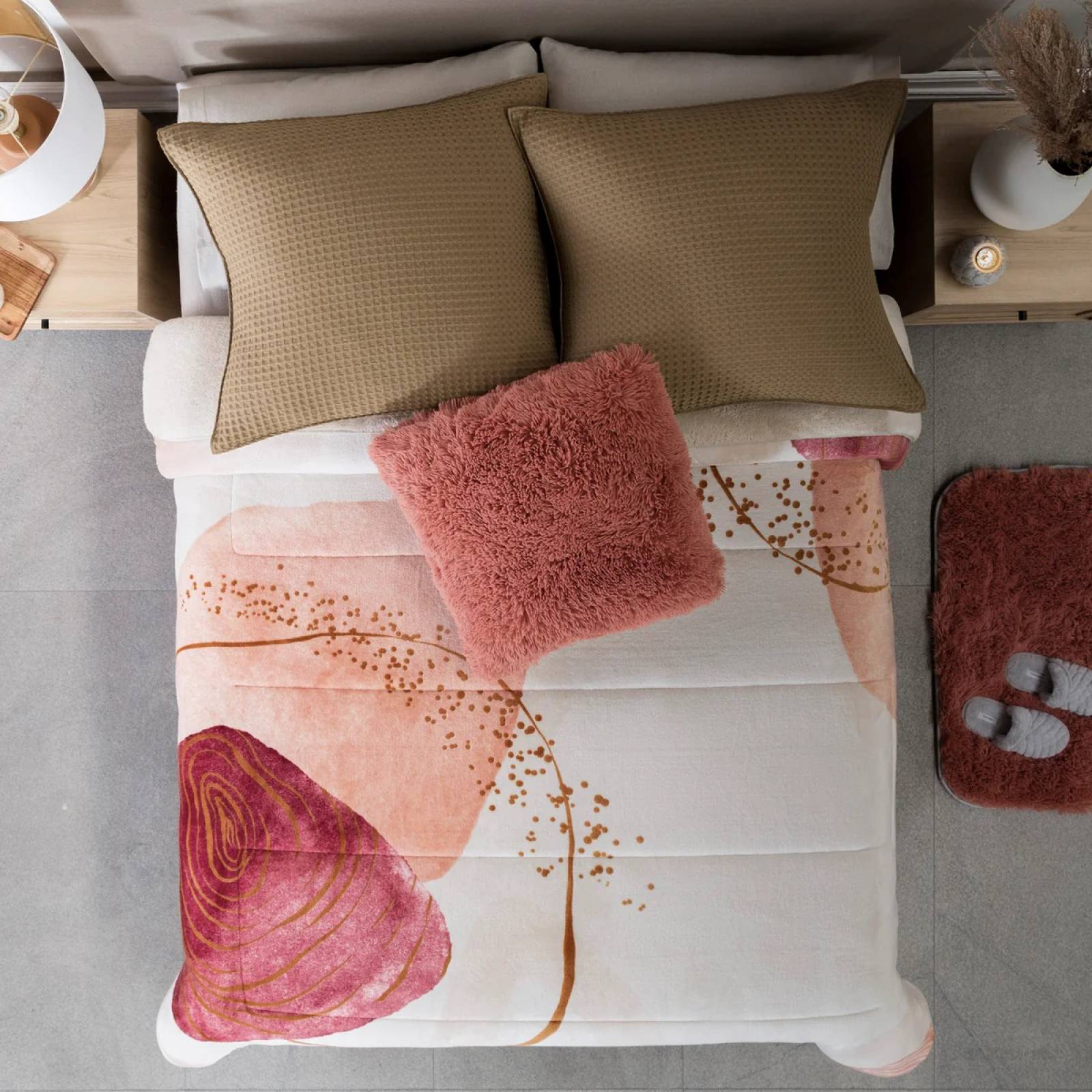 Cobertor individual doble vista crema.