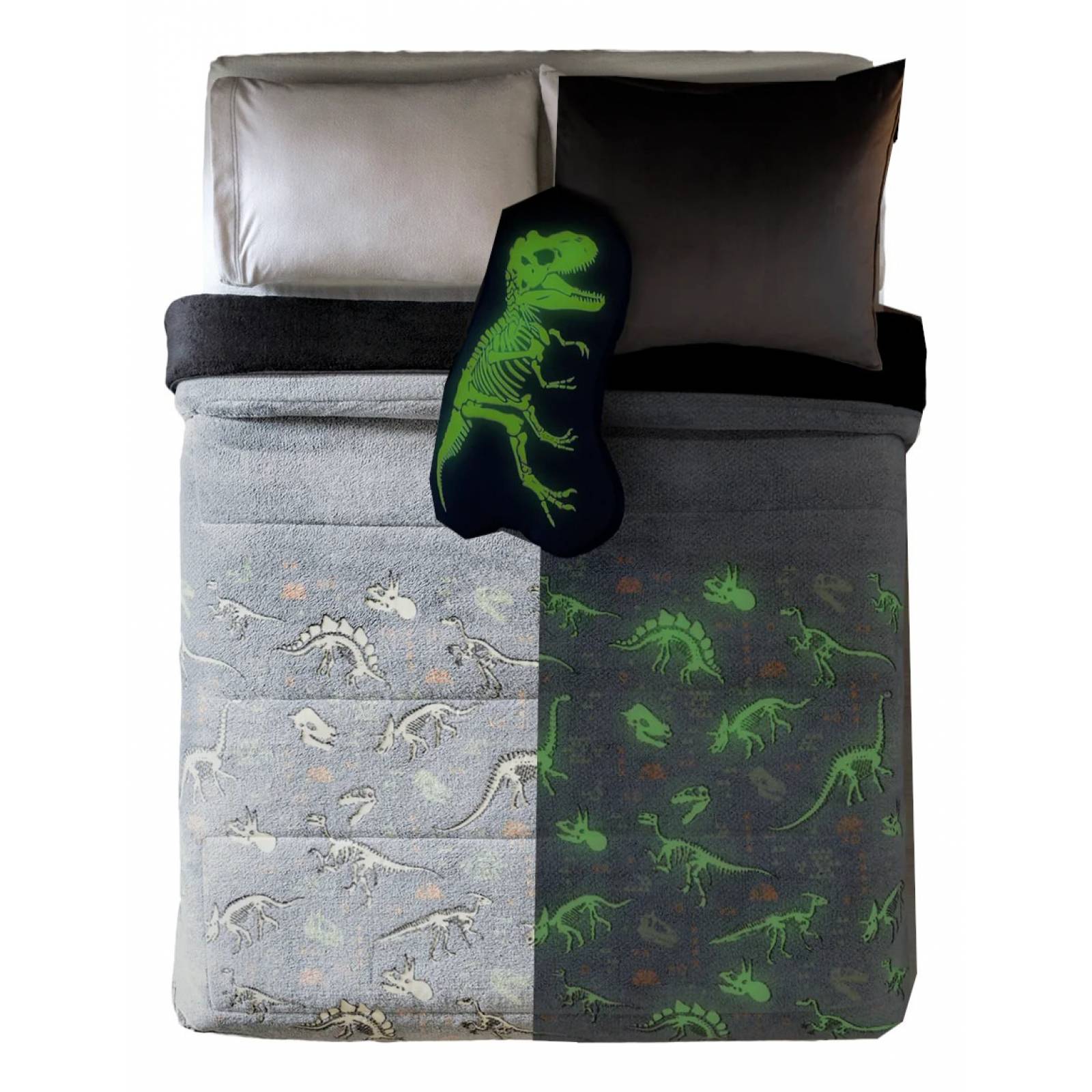 Cobertor matrimonial para ninos dinosaurios brillo en oscuridad