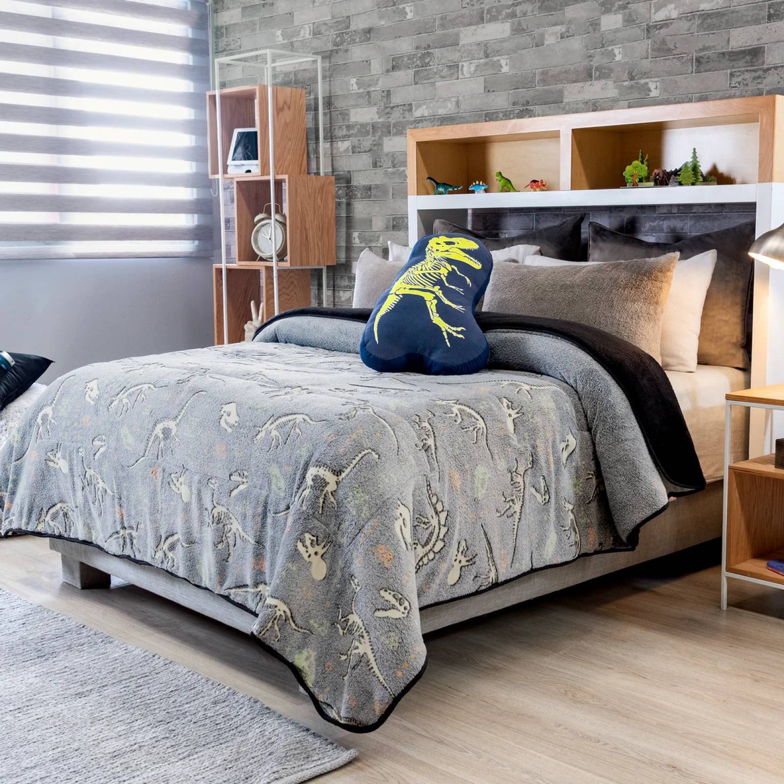 Cobertor matrimonial para ninos dinosaurios brillo en oscuridad