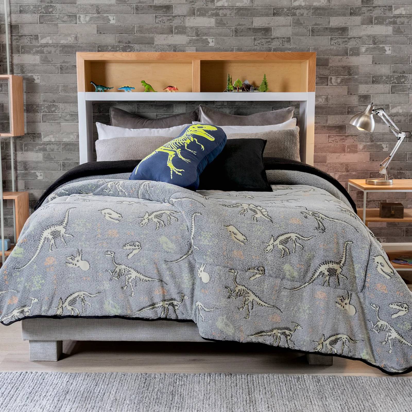 Cobertor matrimonial para ninos dinosaurios brillo en oscuridad