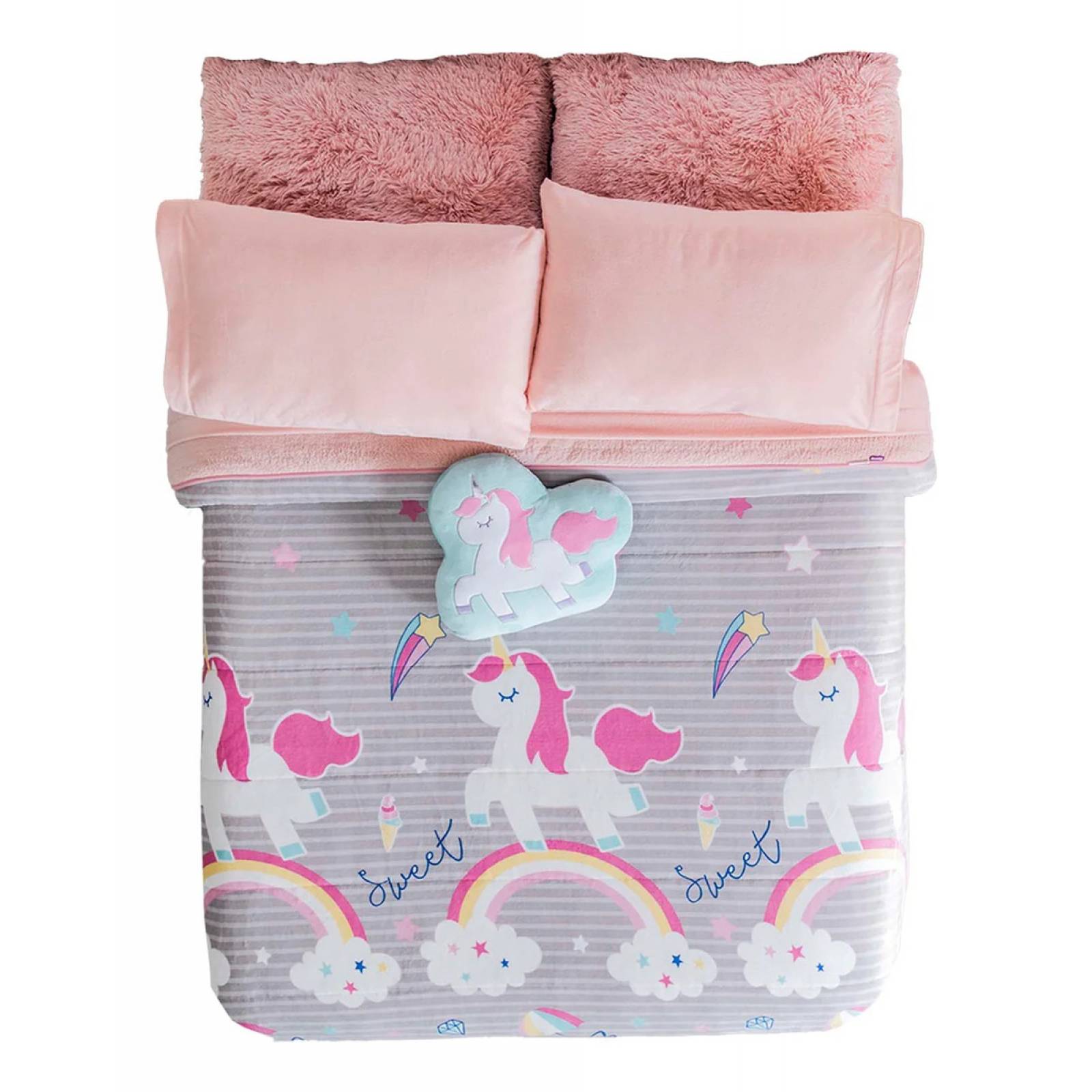 Cobertor matrimonial para ninas de unicornios arcoiris
