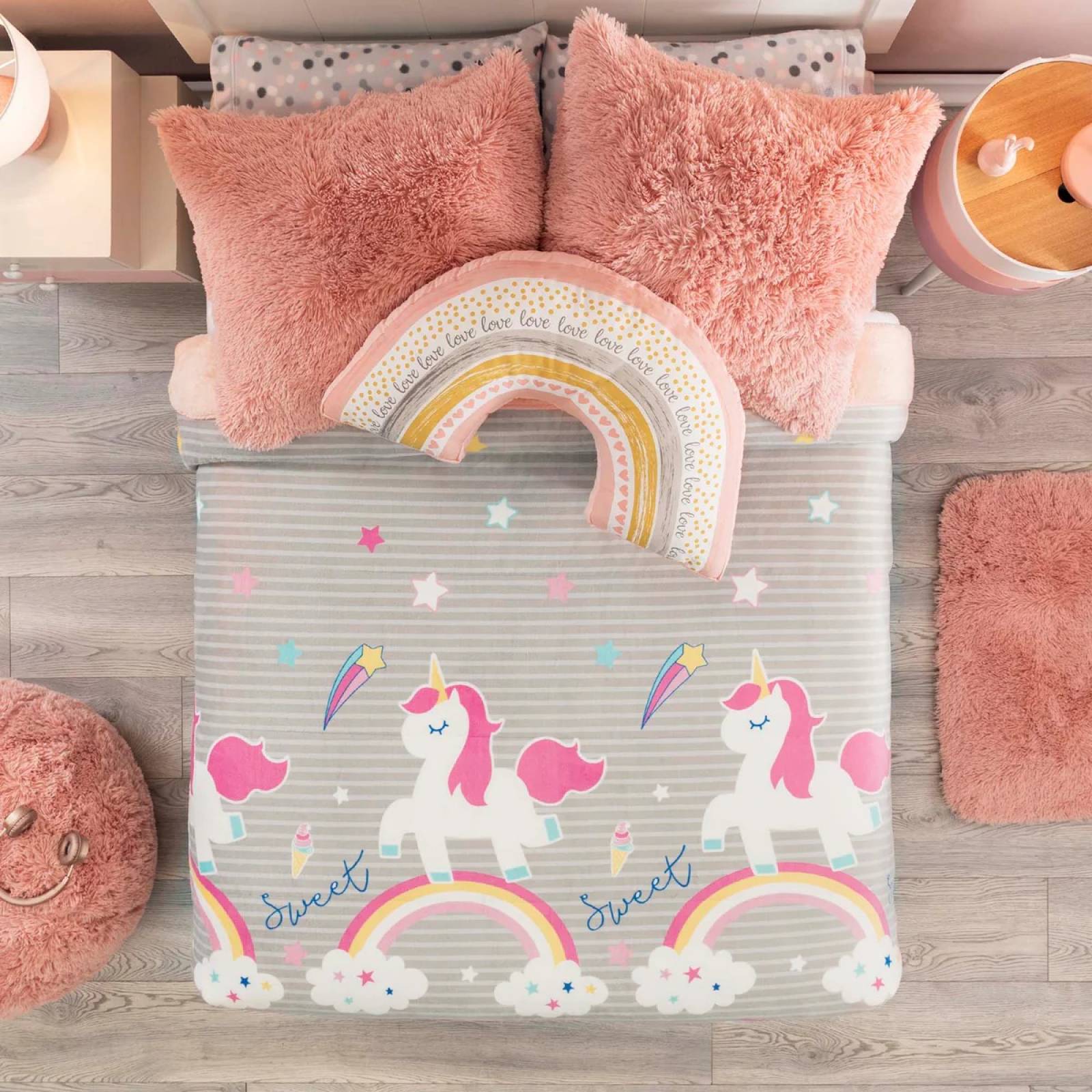 Cobertor matrimonial para ninas de unicornios arcoiris