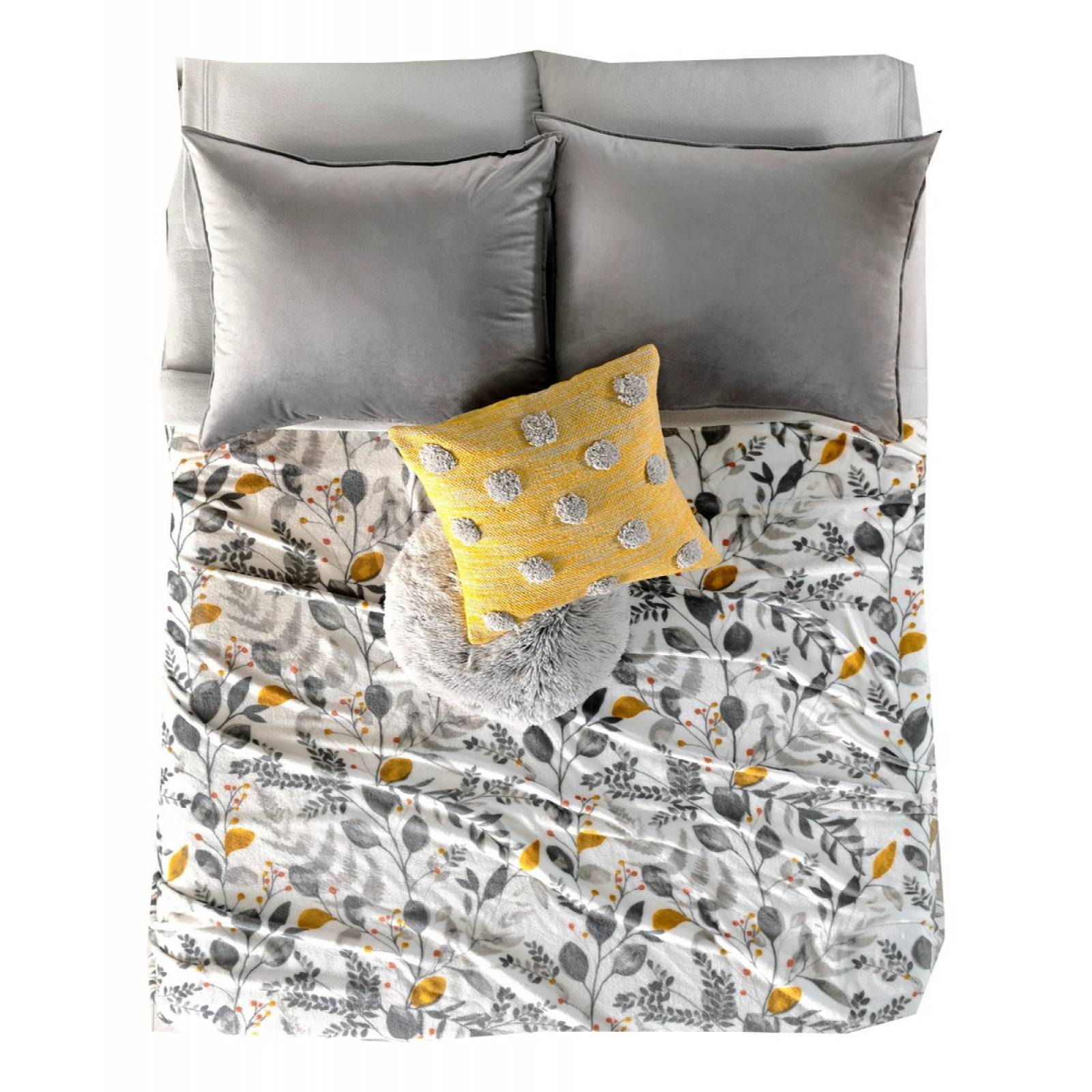 Frazada blanca plantas grises amarillas