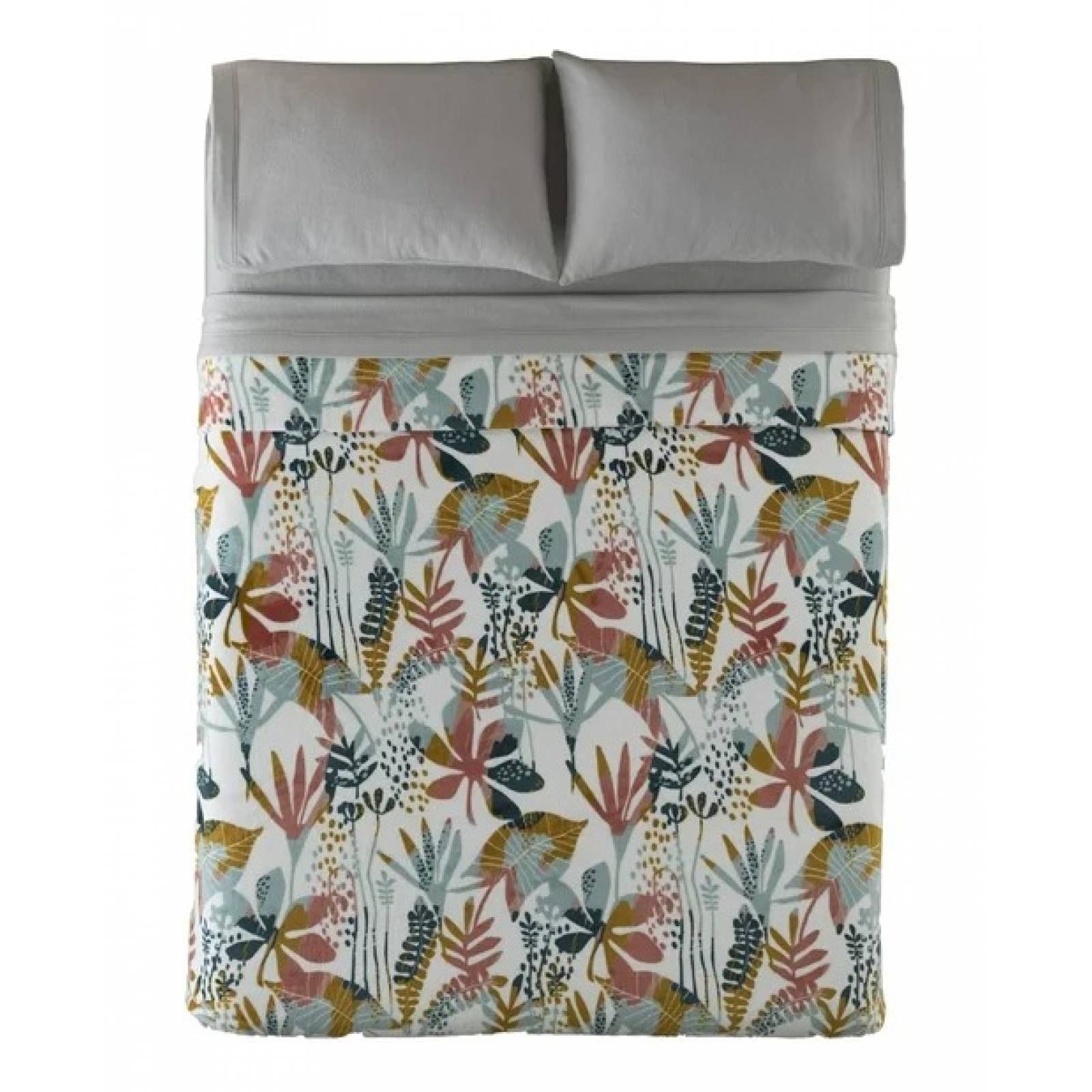 Cobija queen ligera afelpada crema con flora