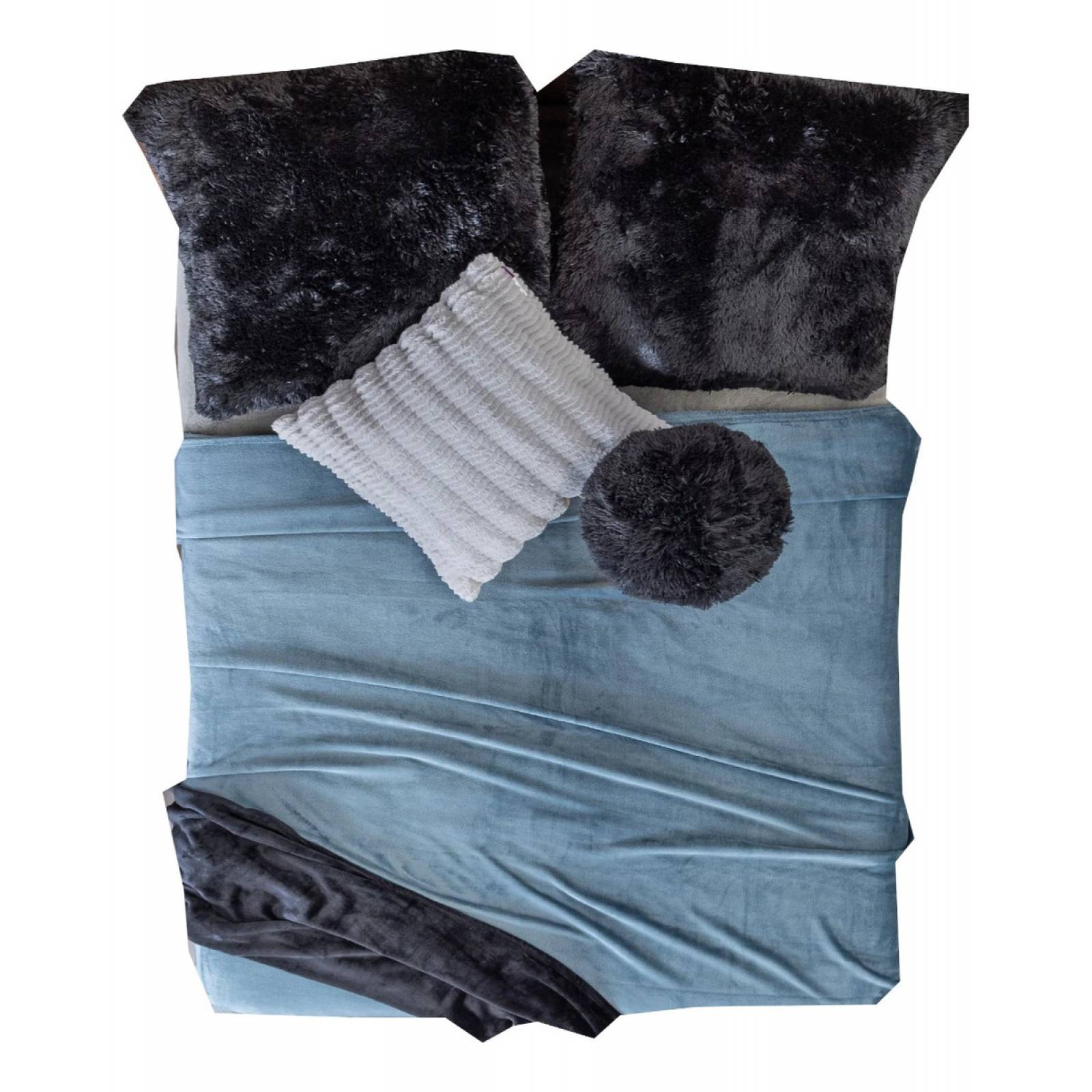 Cobija queen afeplada azul claro - gris