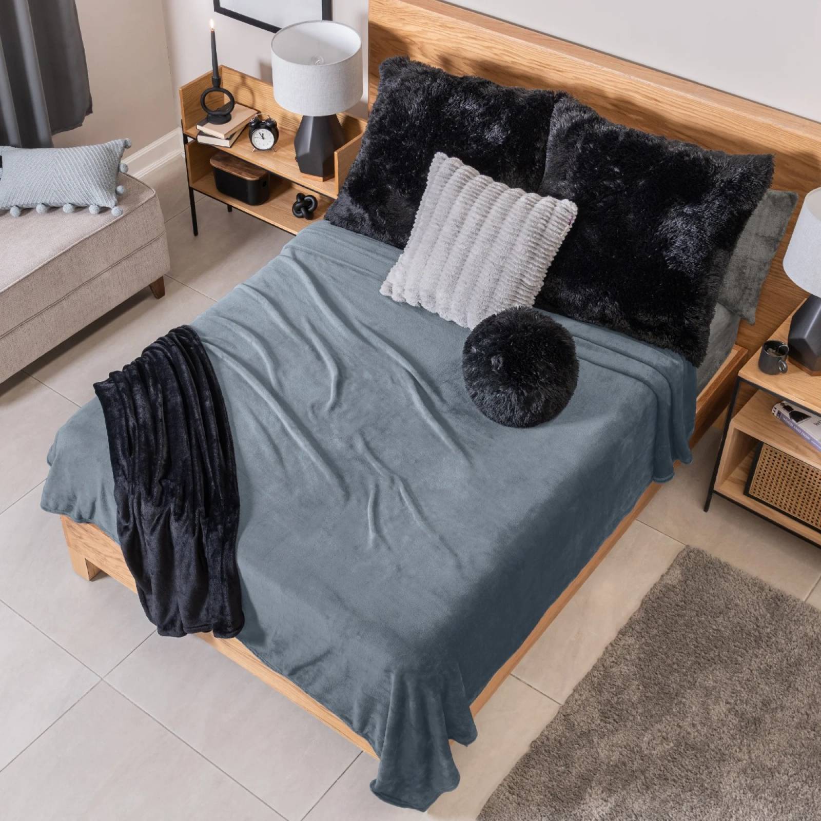 Cobija queen afeplada azul claro - gris