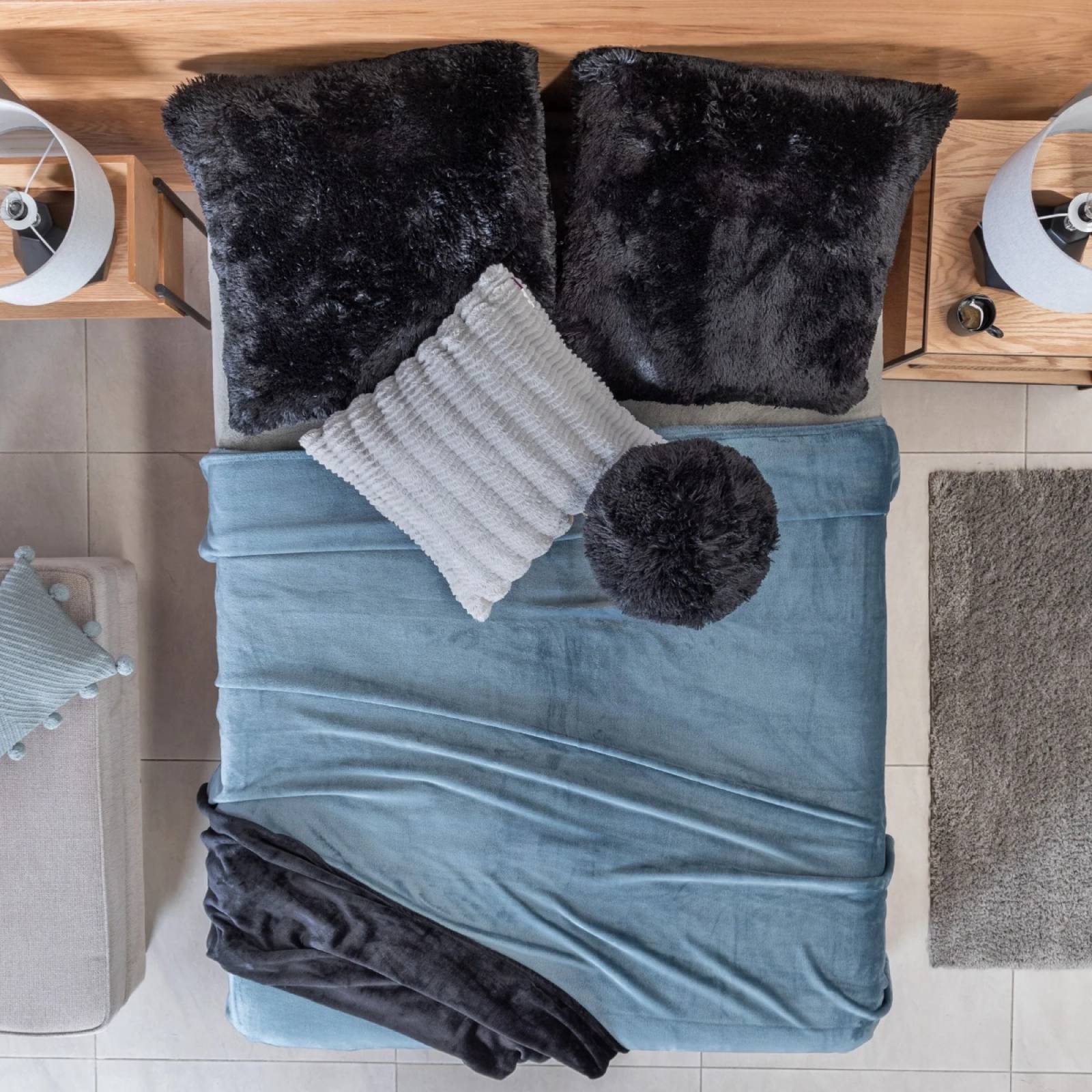 Cobija queen afeplada azul claro - gris