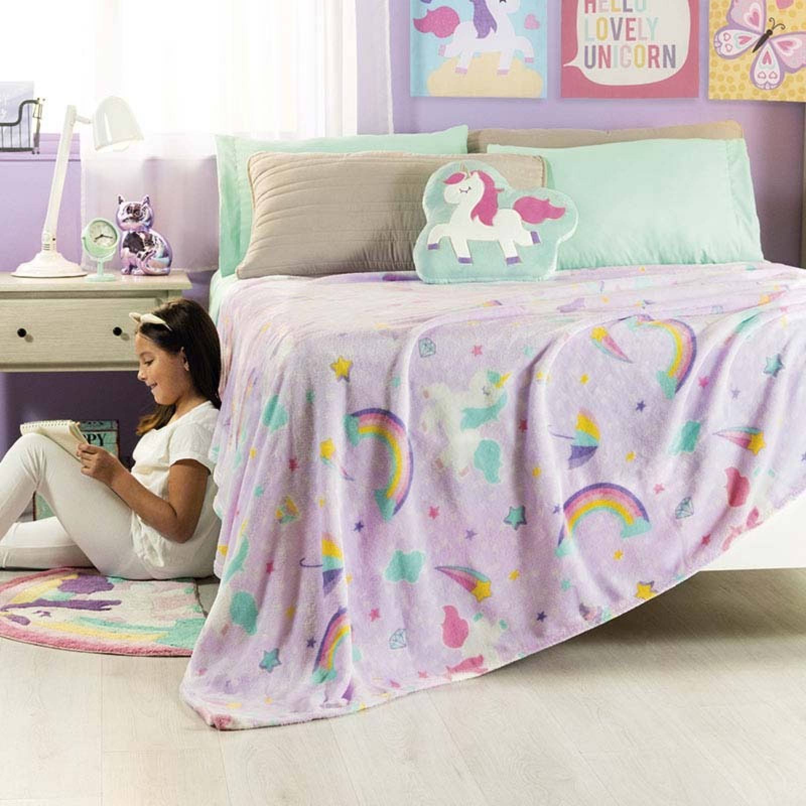 Cobija matrimonial para ninas de unicornios