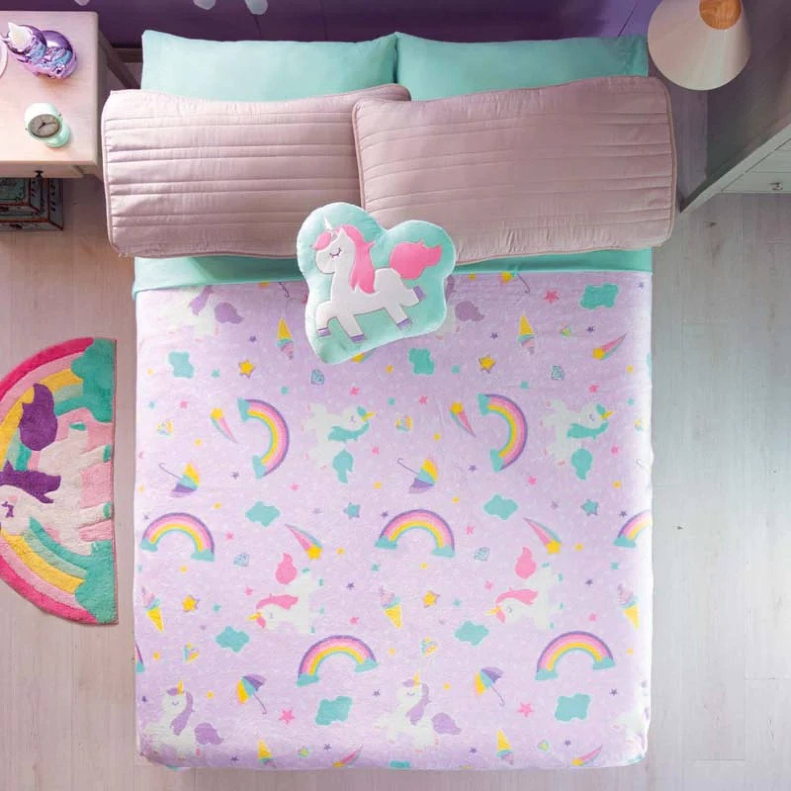 Cobija matrimonial para ninas de unicornios