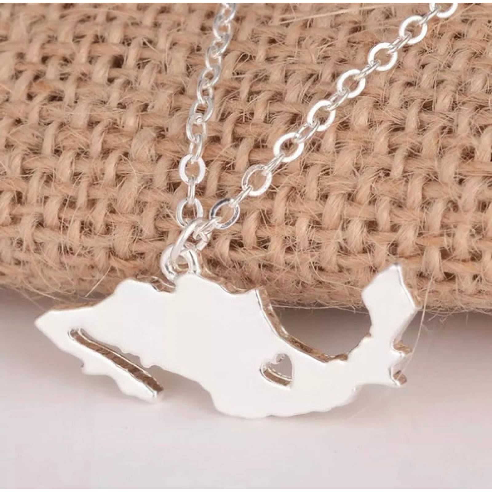 Collar Dije Mapa México República Mexicana Acero Chapa De Oro
