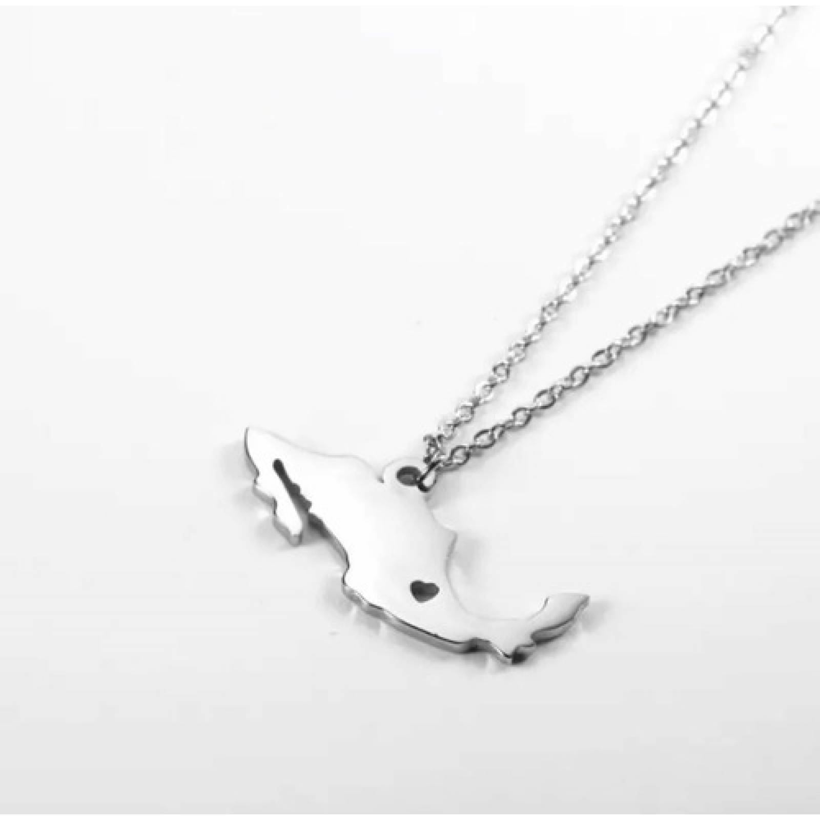 Collar Dije Mapa México República Mexicana Acero Chapa De Oro