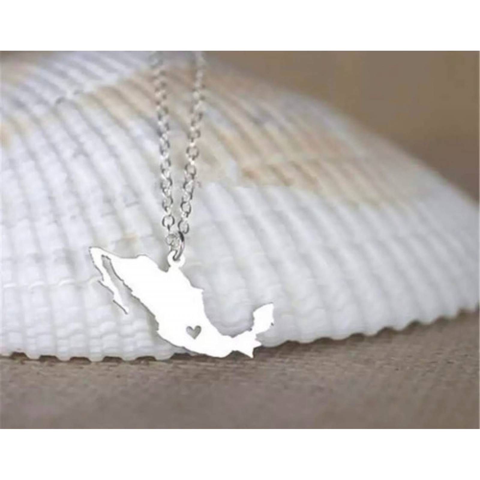Collar Dije Mapa México República Mexicana Acero Chapa De Oro