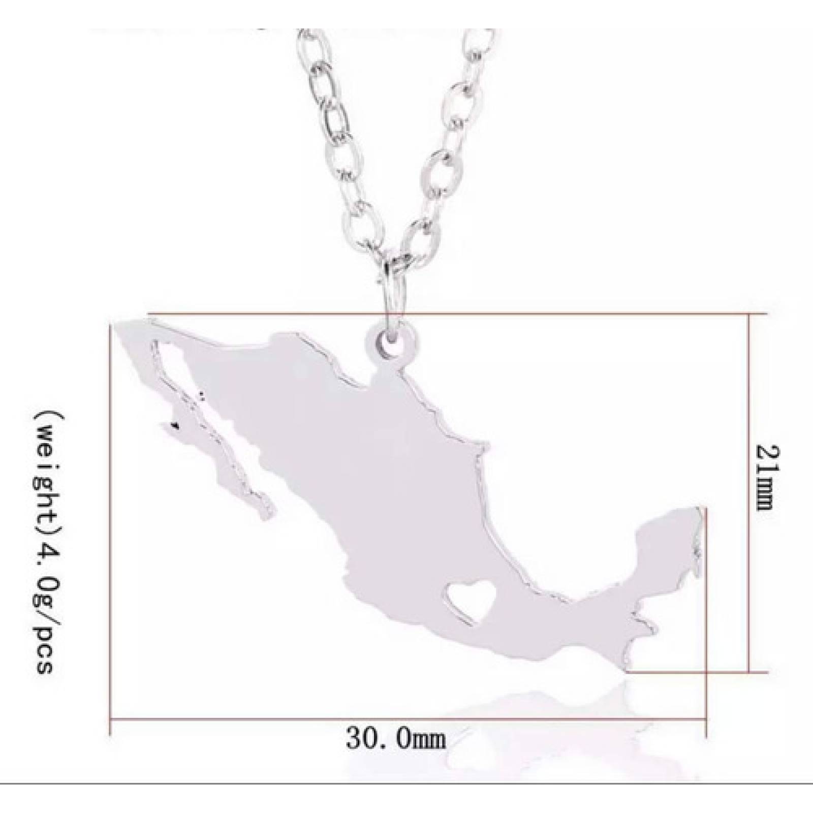 Collar Dije Mapa México República Mexicana Acero Chapa De Oro