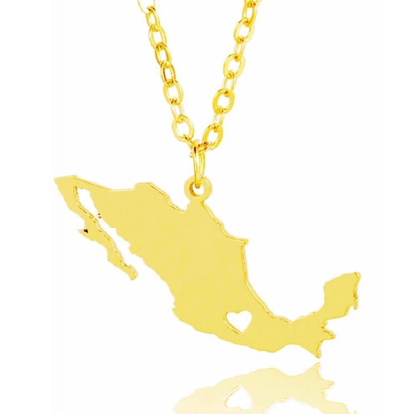 Collar Dije Mapa México República Mexicana Acero Chapa De Oro
