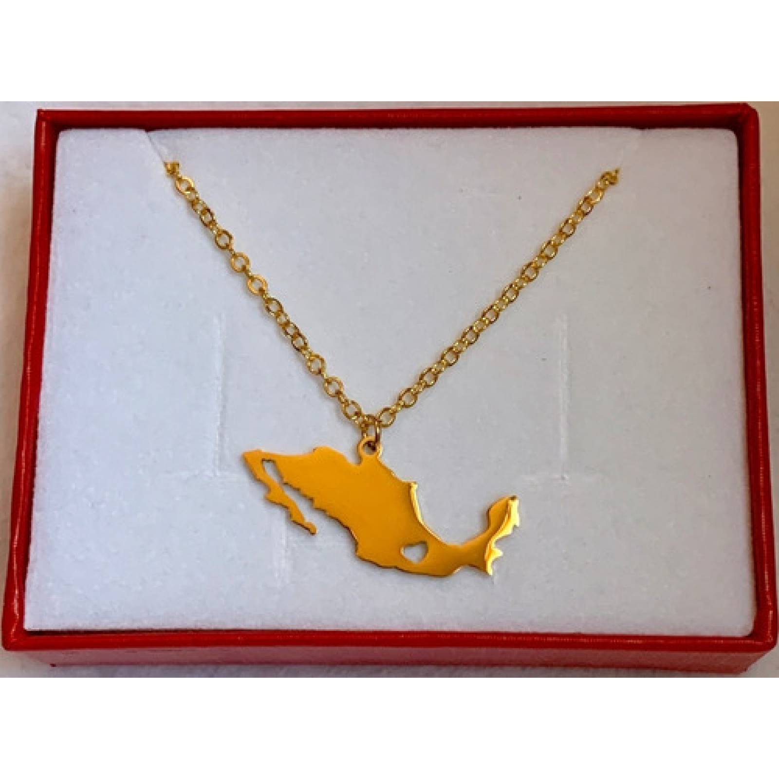 Collar Dije Mapa México República Mexicana Acero Chapa De Oro