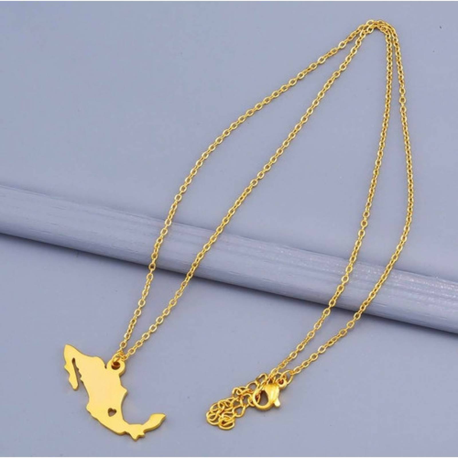 Collar Dije Mapa México República Mexicana Acero Chapa De Oro