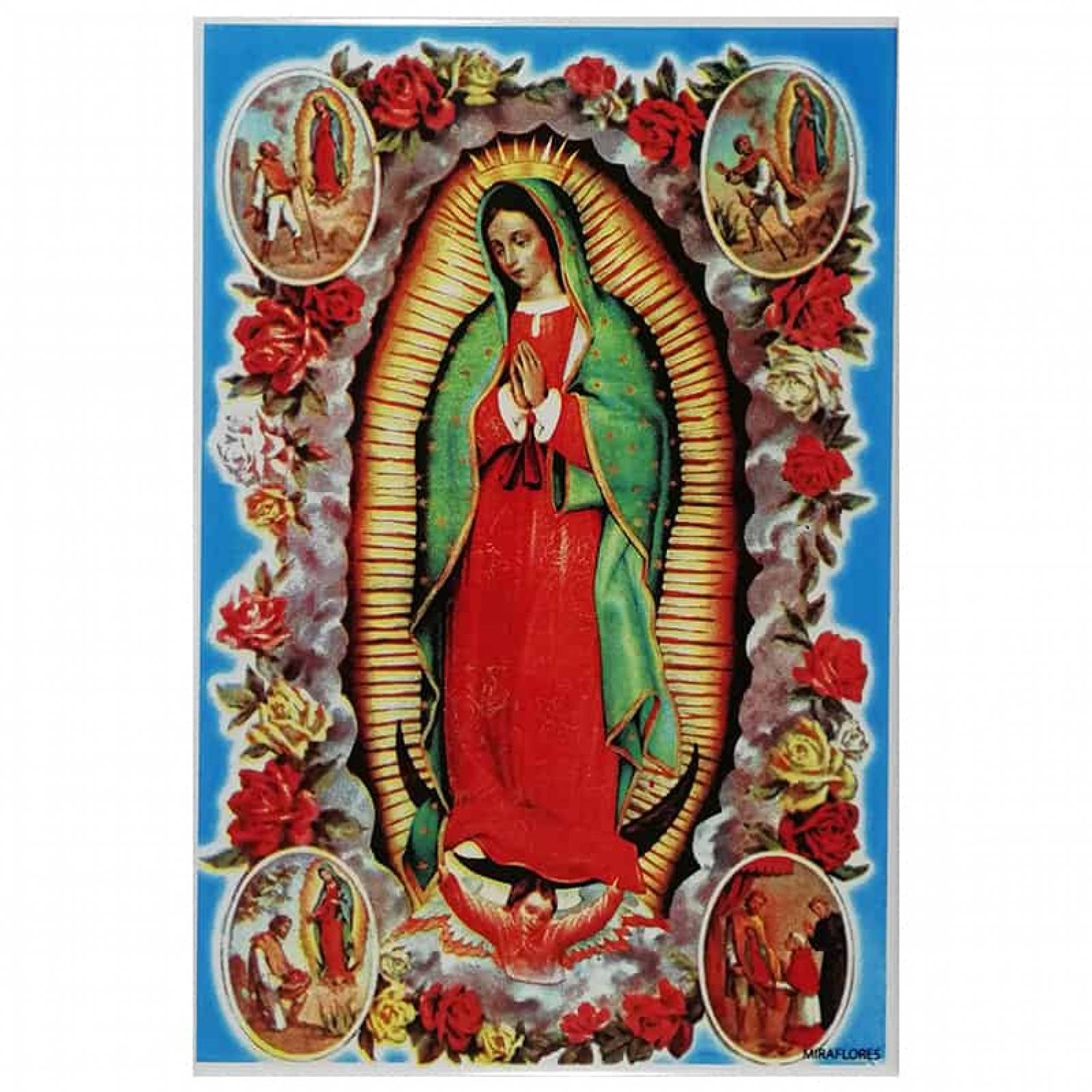 Virgen de Guadalupe y Flores Imagen en azulejo 20x30cm