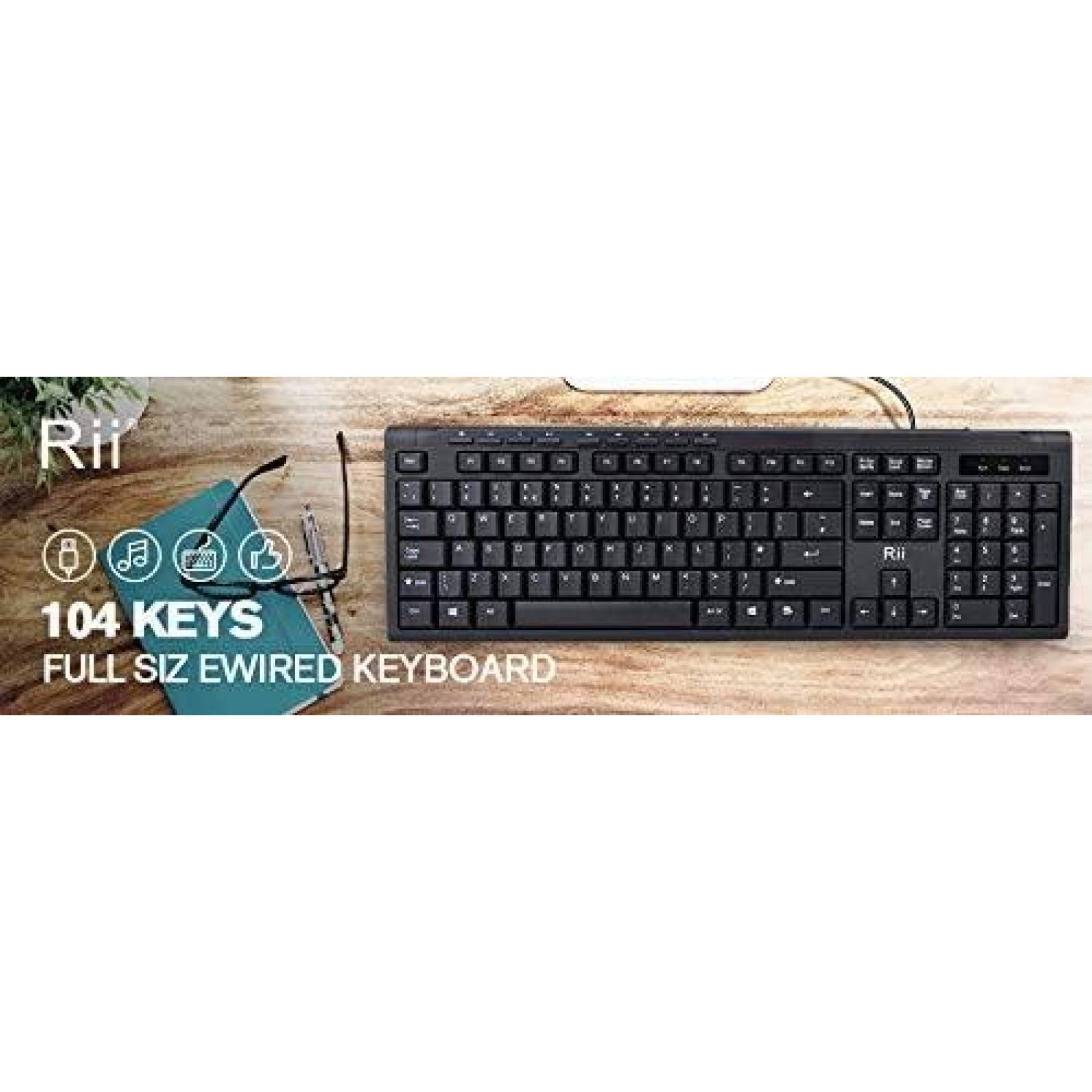 Teclado Rii RK907 Compacto USB Win10 104 Teclas Mac o PC