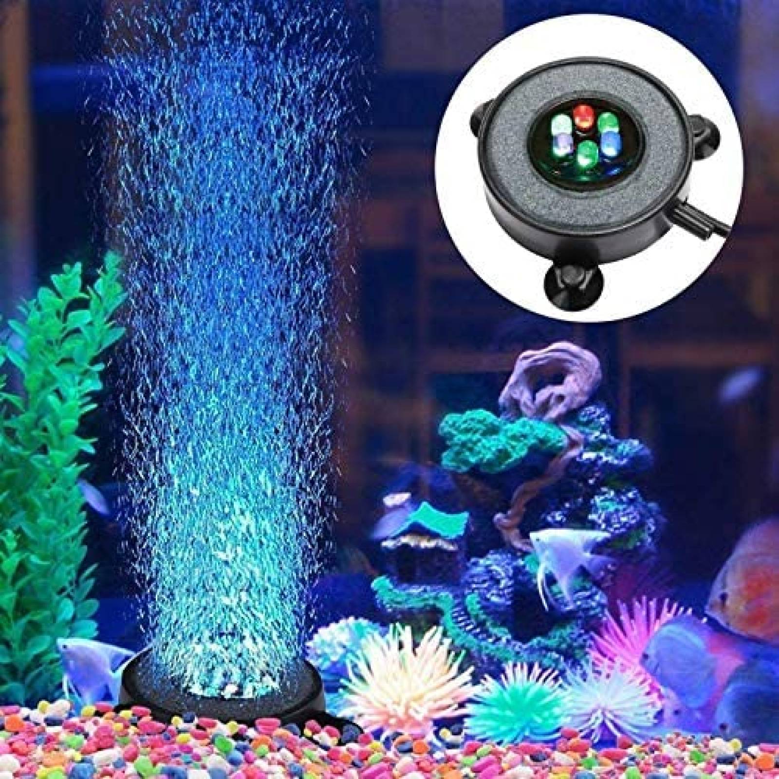 Luces para Acuario DXCEL LED 6 Colores Hace Burbujas -Negro 