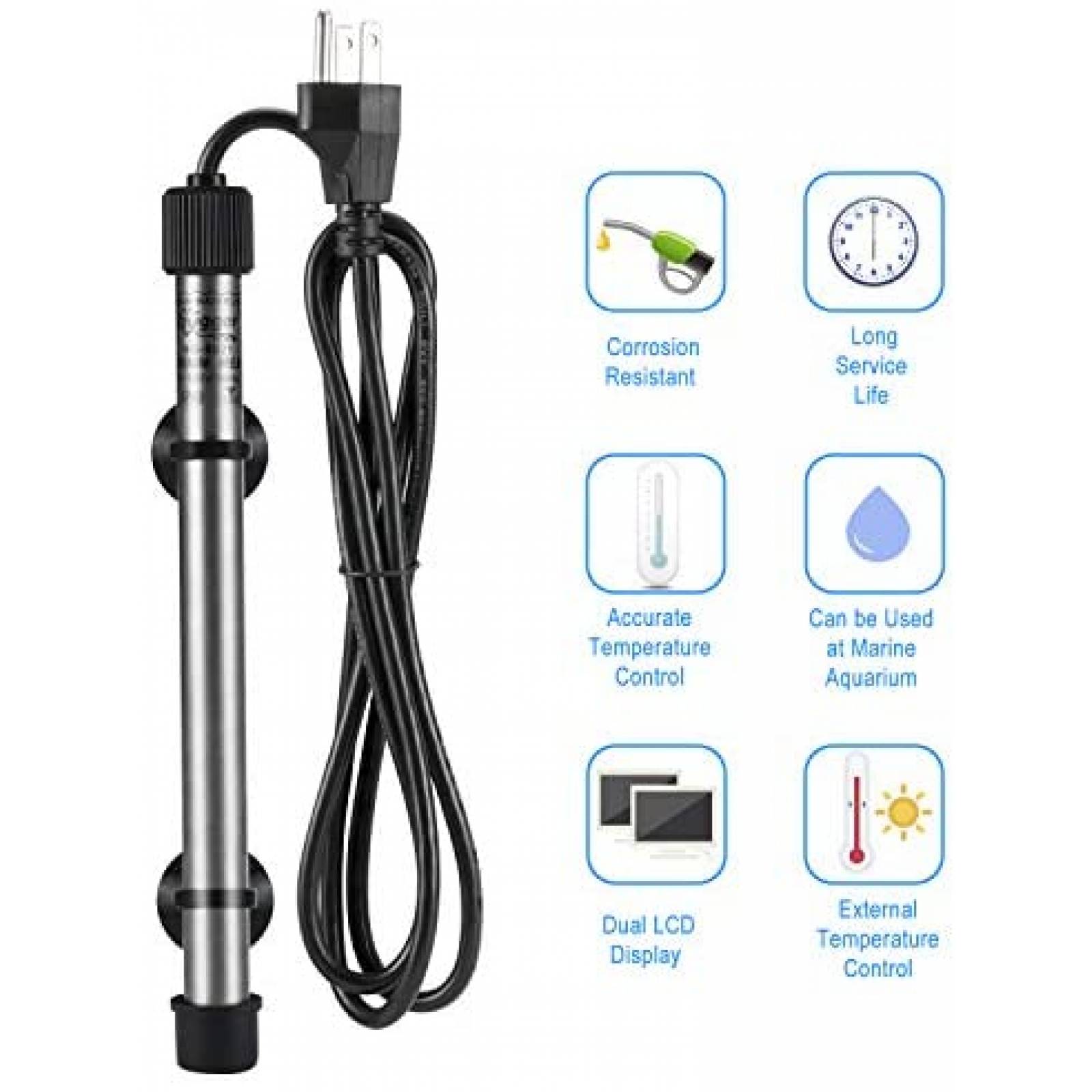 Calentador de Acuario hygger Agua Salada 50-500W -Plateado 