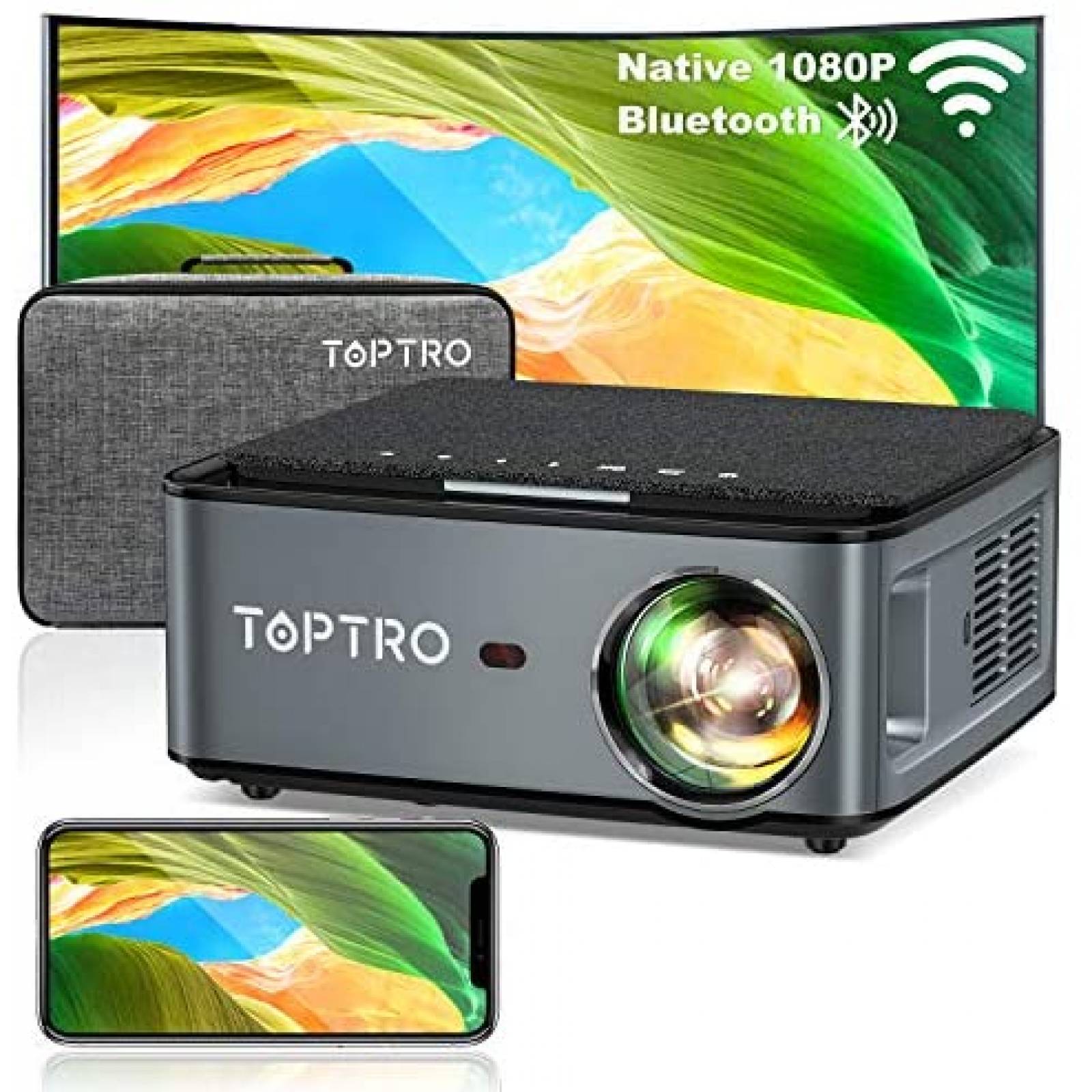 Proyector TOPTRO Portátil Bluetooth 1080p 4K -Negro 