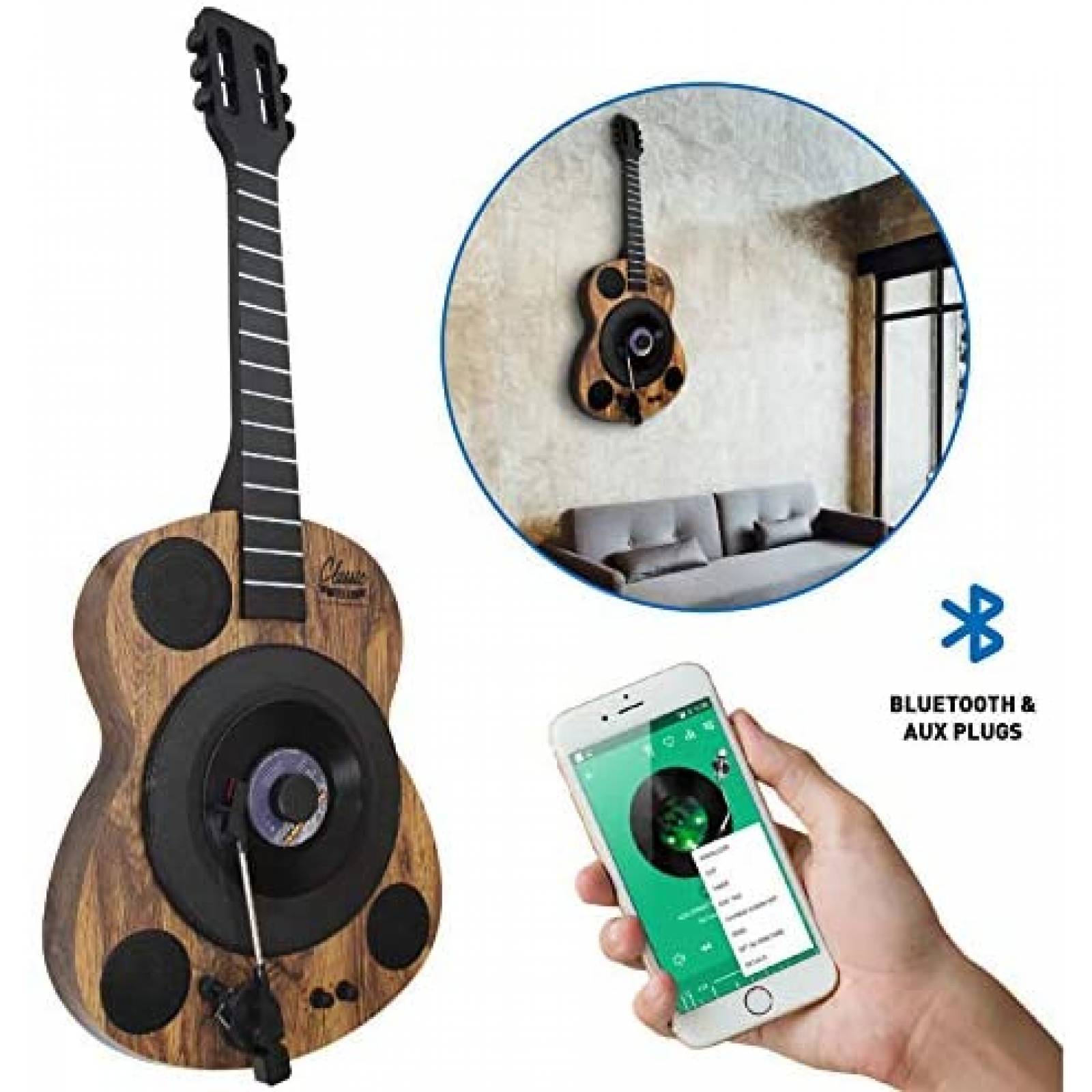 Tornamesa de Discos Vinilo EasyGoProducts Forma de Guitarra 