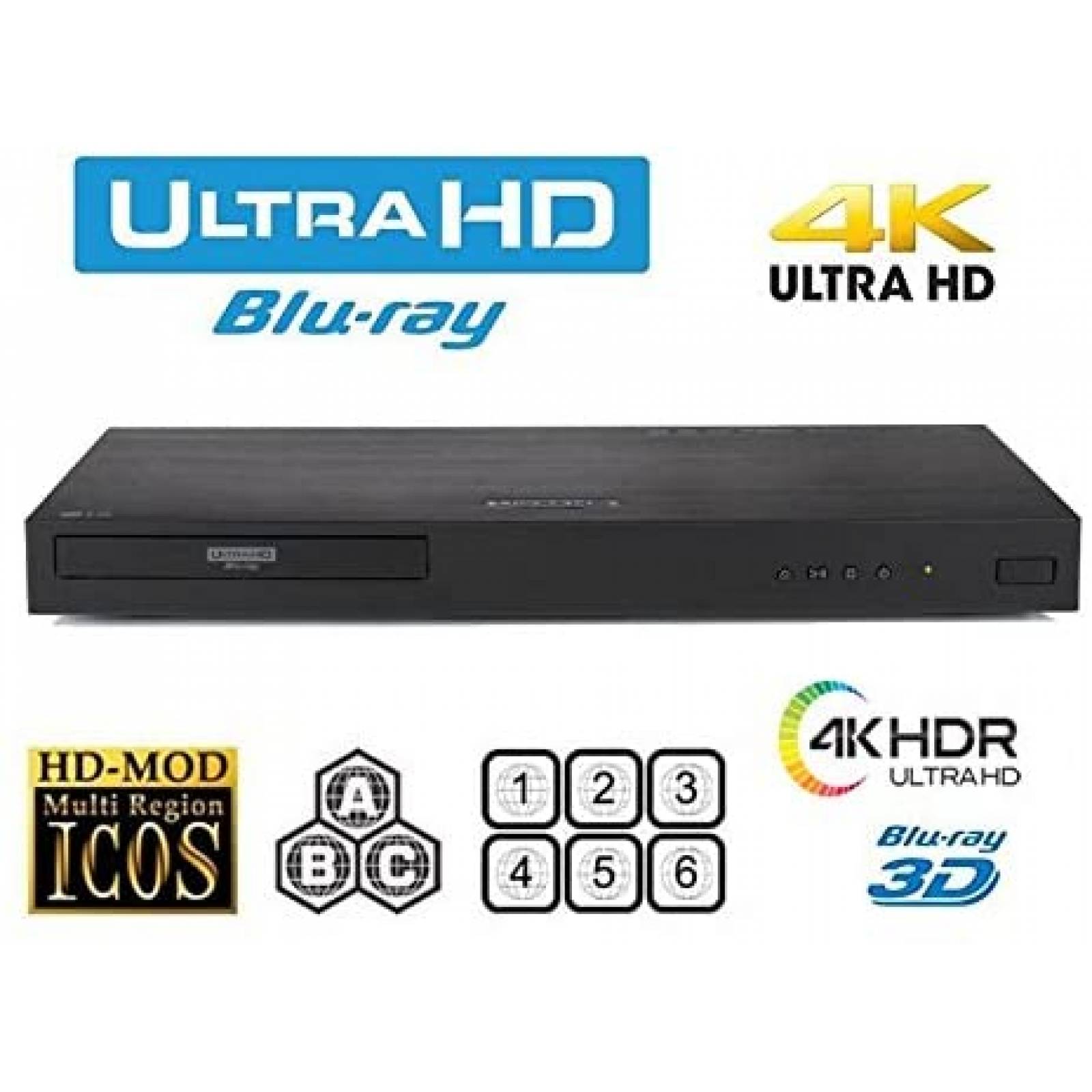 Reproductor de Blu-Ray HDI 4K UHD DVD USB 100-240V -Negro