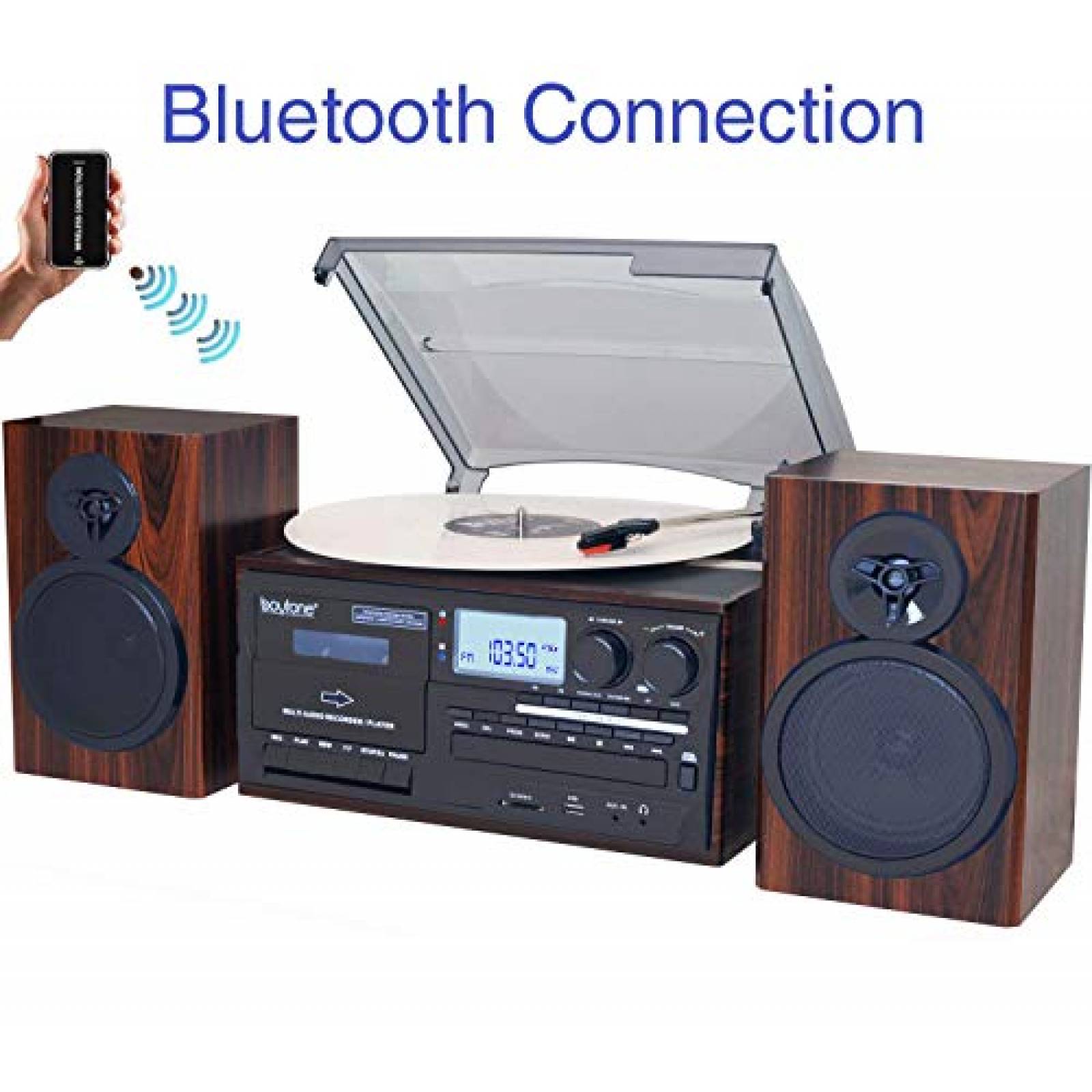 Estereo Retro Boytone Clásico con tocadiscos radio cassette 