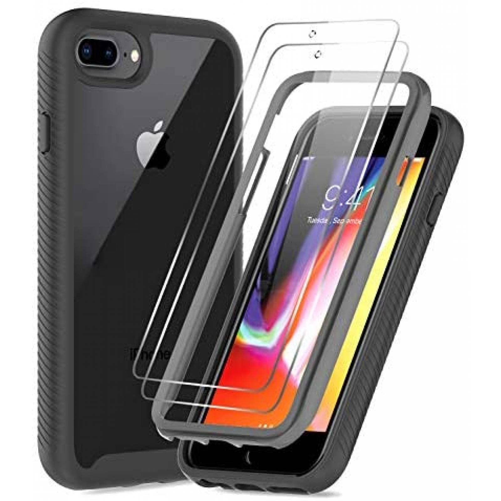 Fundas LeYi Store iPhone 8 2 Pzs Policarbonato -Negro 