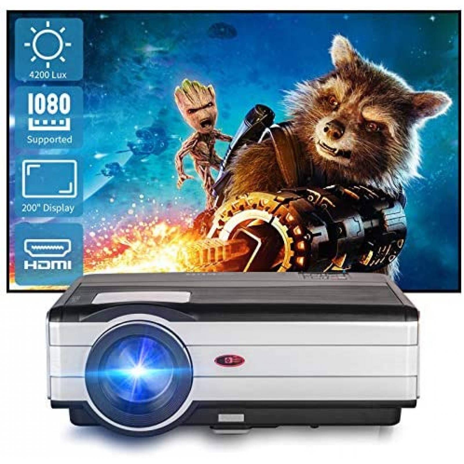 Proyector ZCGIOBN 4200Lm 1080P Smartphone PS4 DVD Laptop