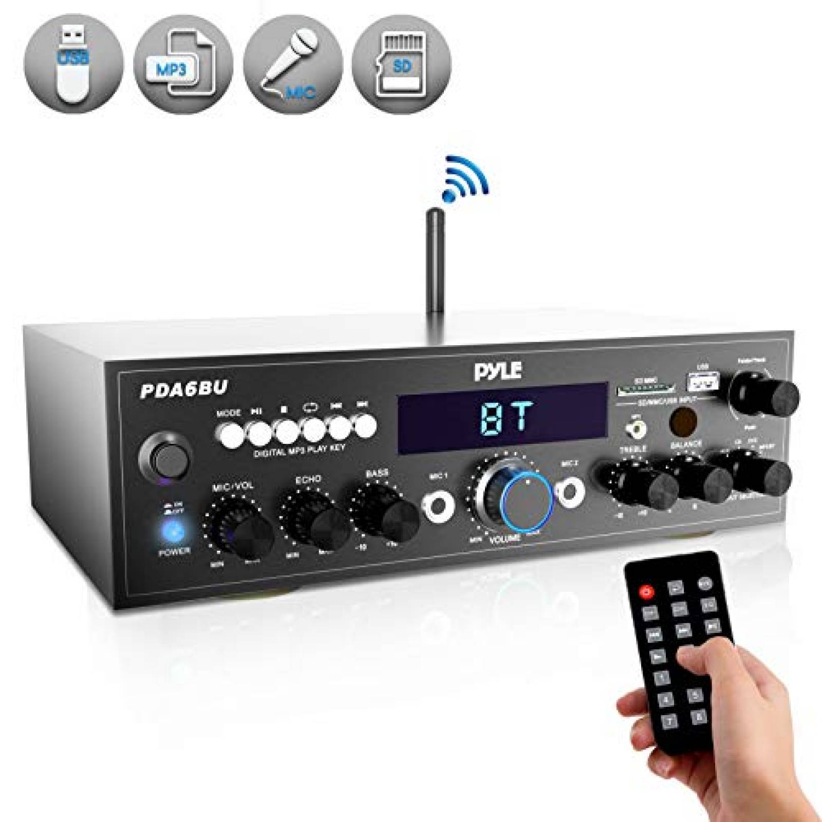 Amplificador Receptor Pyle Bluetooth con 2 Canales 