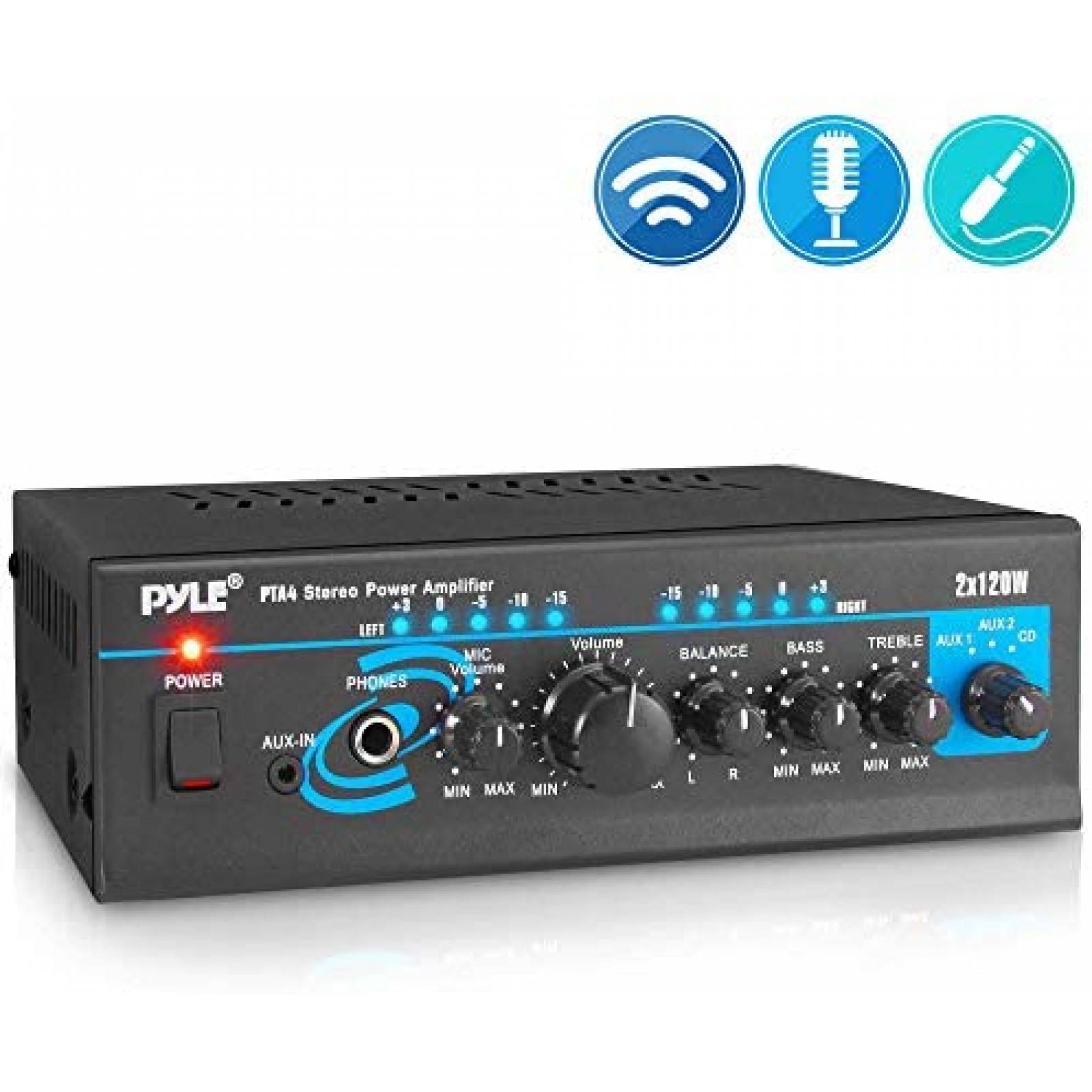 Amplificador Estéreo Pyle PTA4 2 x 120 W de Doble Canal 