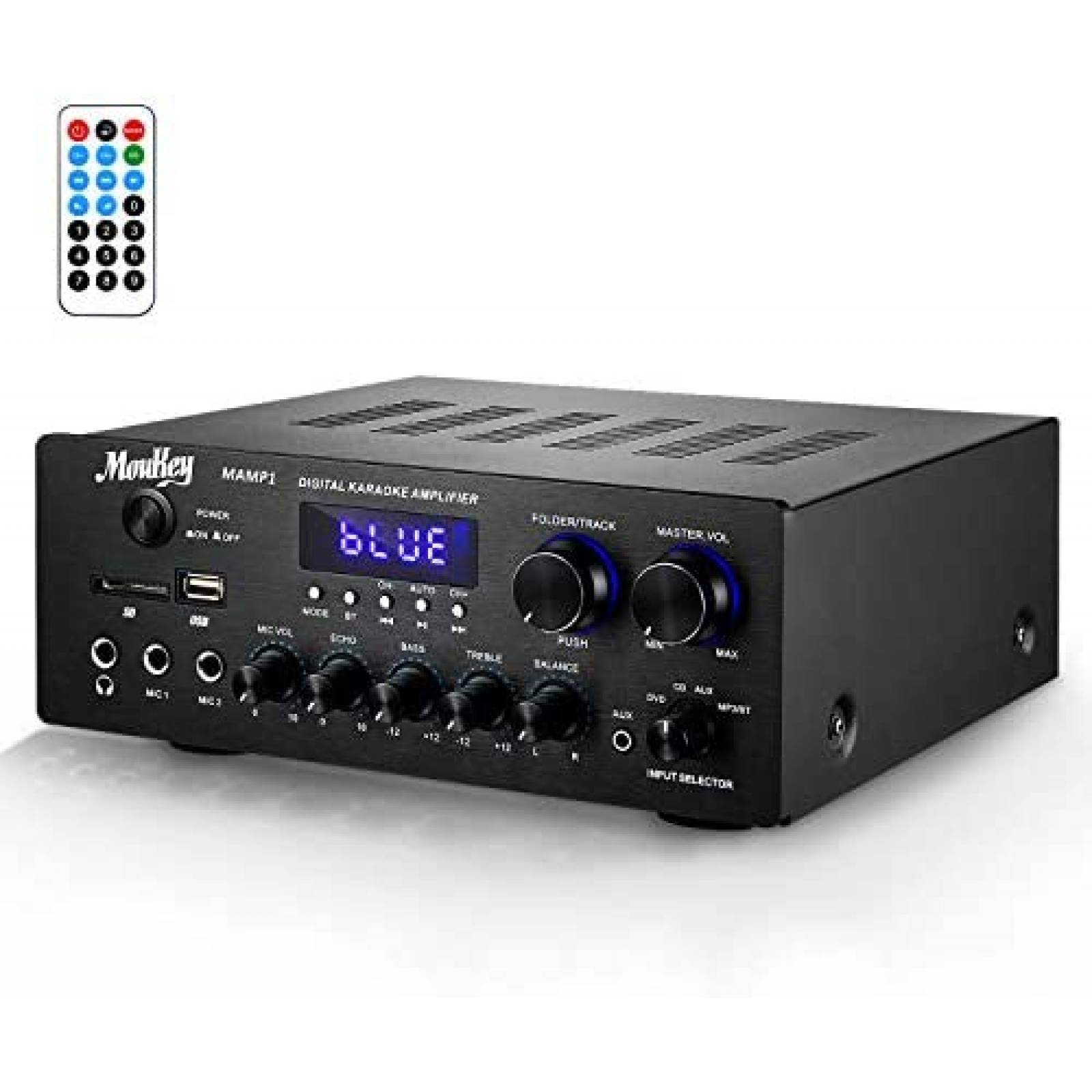 Amplificador Moukey MAMP1 HD 220W USB AUX LED RCA -Negro 