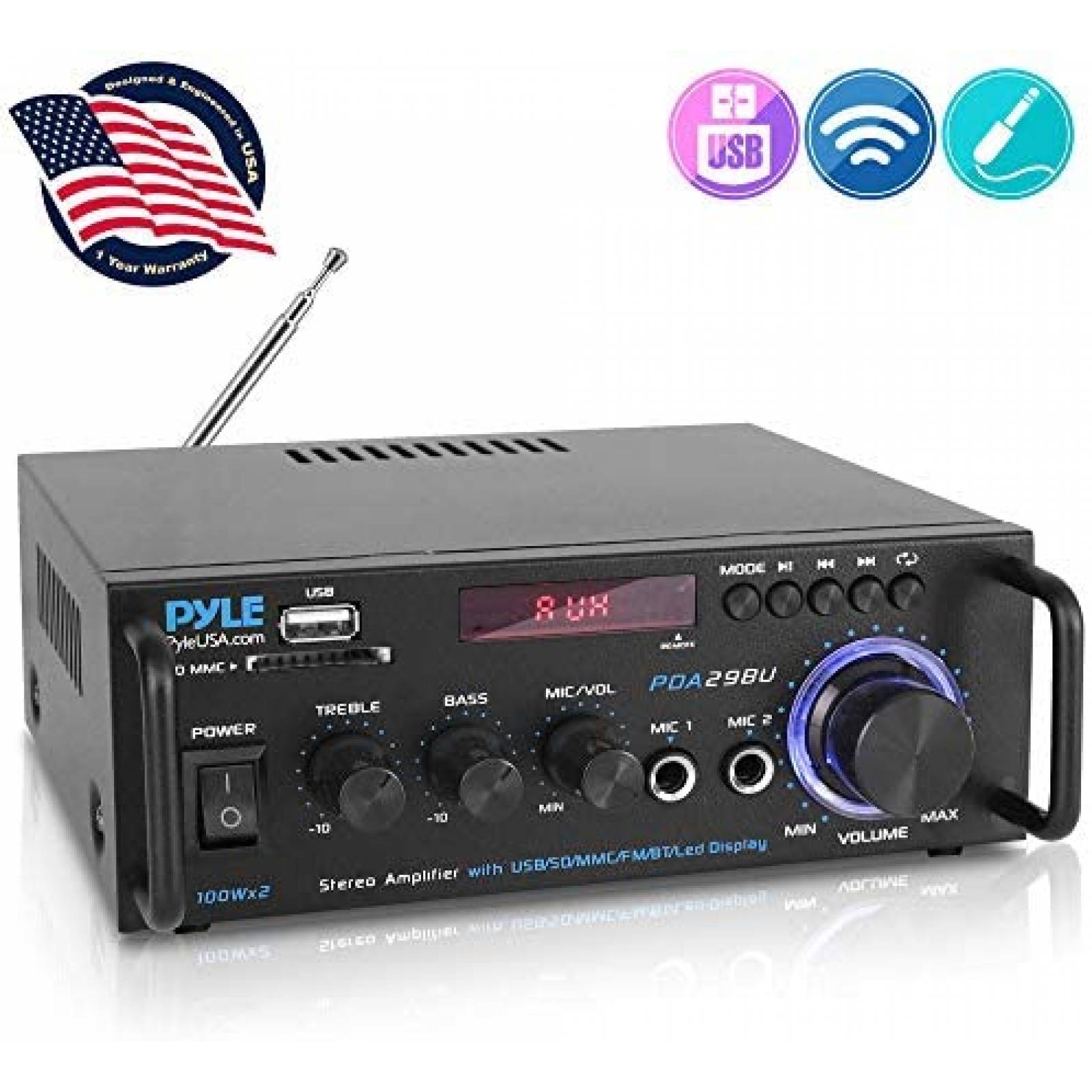 Amplificador Pyle PDA29BU 200W USB Radio FM CD -Negro 